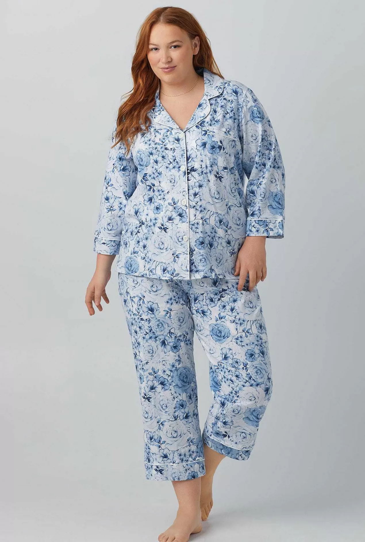 Extended Sizes*Bedhead Pajamas Eternal Blooms 3/4 Sleeve Classic Stretch Jersey Cropped Pj Set