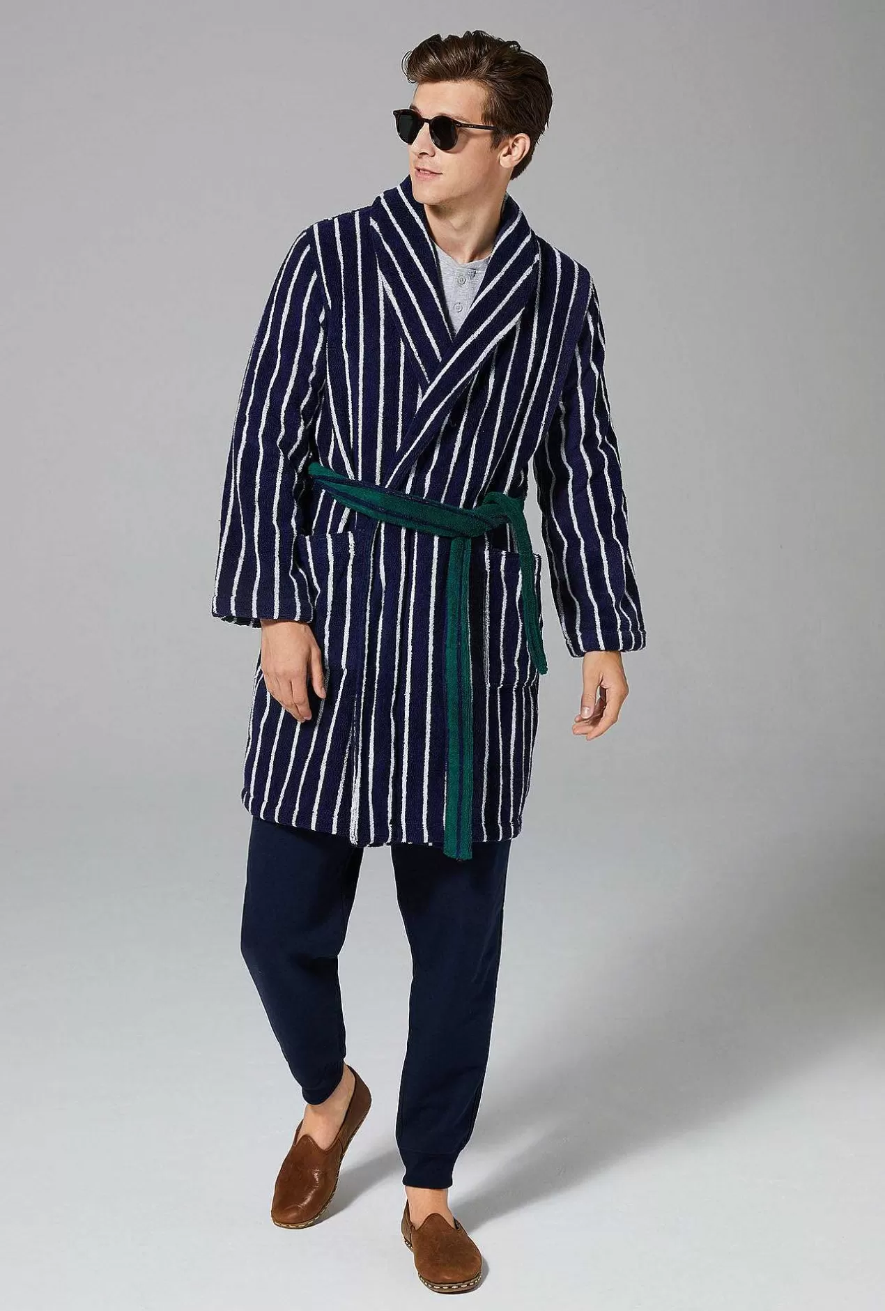 Men'S Robes*Bedhead Pajamas Field Stripe Unisex Short Woven Cotton Loop Turkish Terry Jacquard Robe