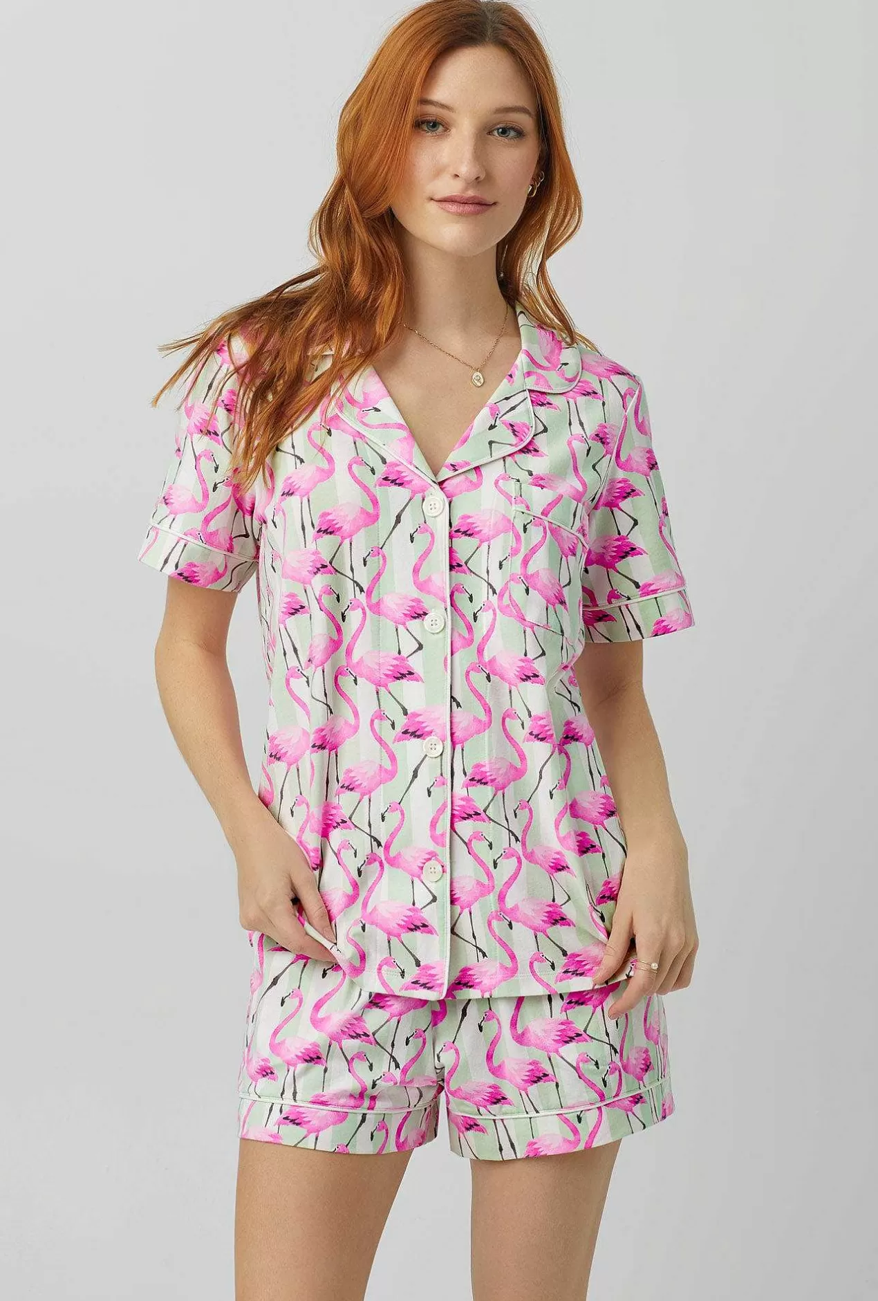 Shorty Sets*Bedhead Pajamas Flamingo Bay Short Sleeve Classic Shorty Stretch Jersey Pj Set