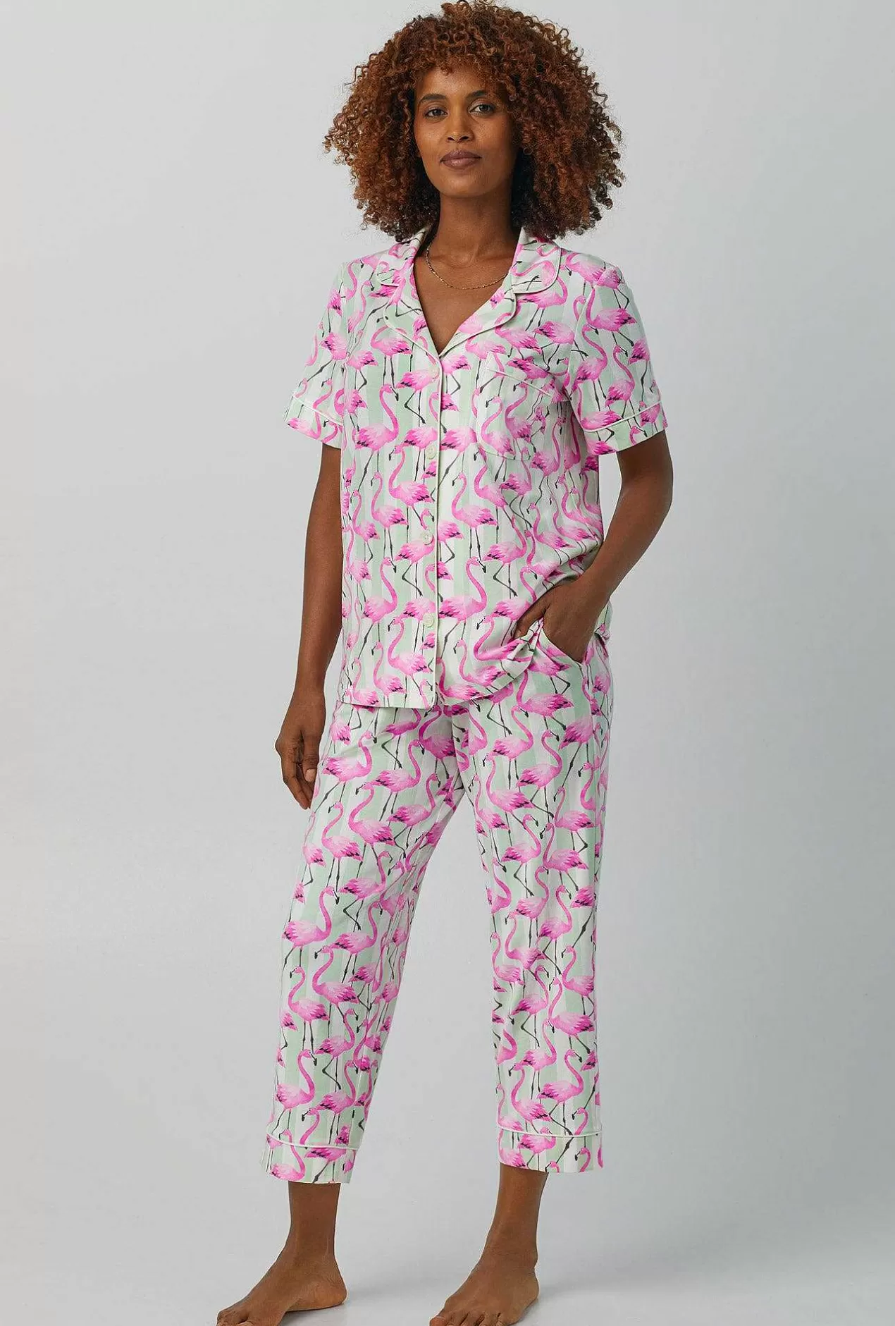 Cropped Sets*Bedhead Pajamas Flamingo Bay Short Sleeve Classic Stretch Jersey Cropped Pj Set