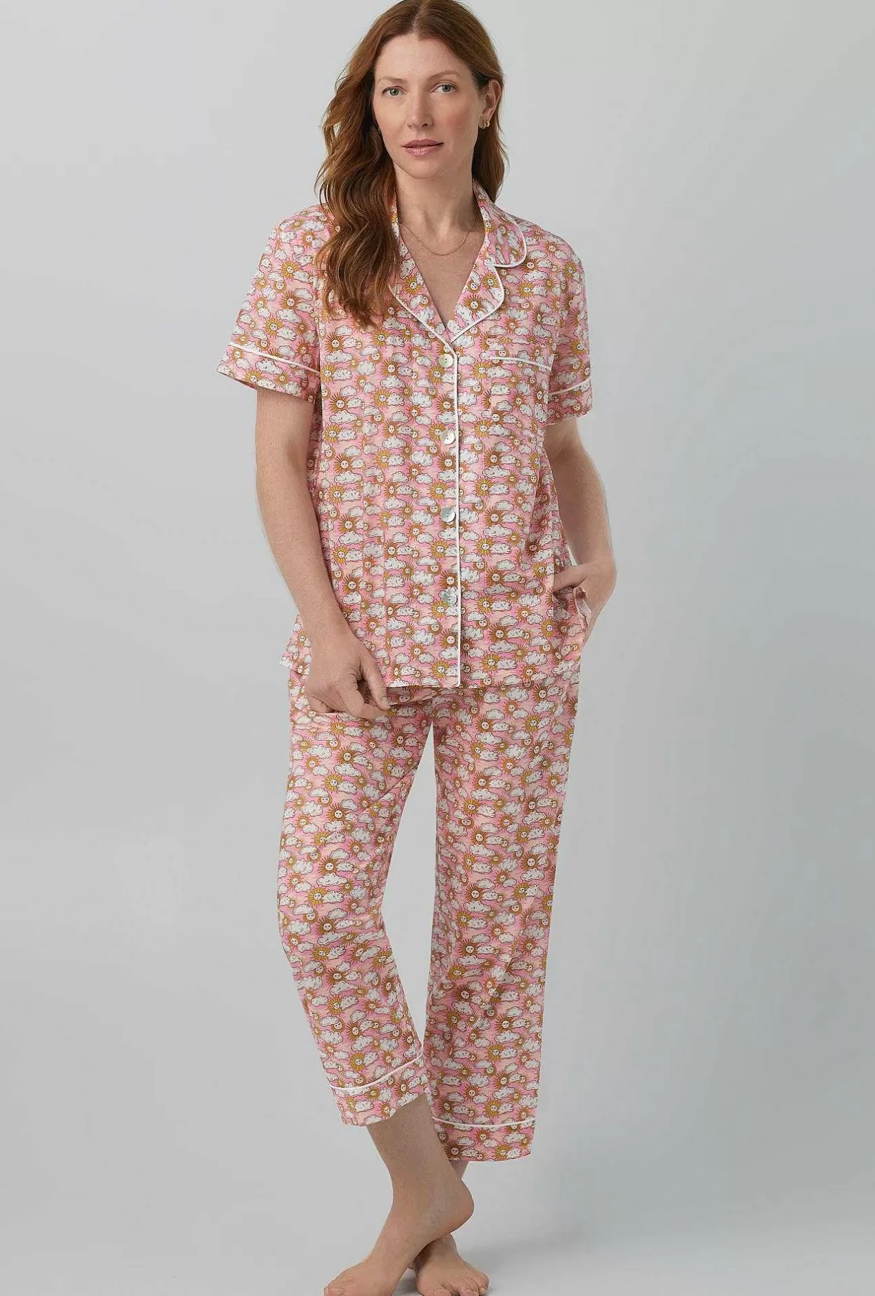 Made With Liberty Fabrics*Bedhead Pajamas Follow The Sun Short Sleeve Classic Woven Cotton Tana Lawn® Cropped Pj Set Made With Liberty Fabrics