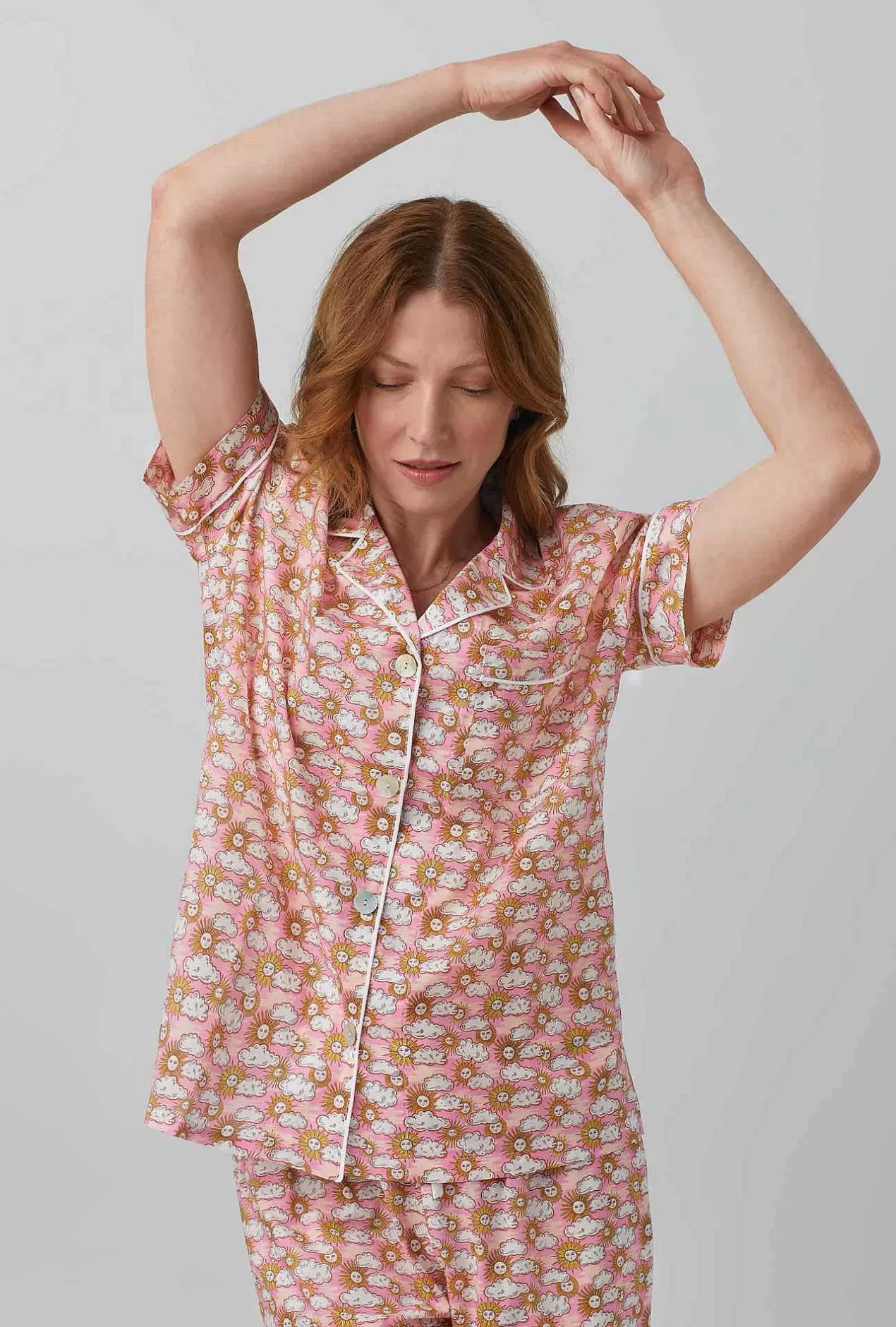 Made With Liberty Fabrics*Bedhead Pajamas Follow The Sun Short Sleeve Classic Woven Cotton Tana Lawn® Cropped Pj Set Made With Liberty Fabrics