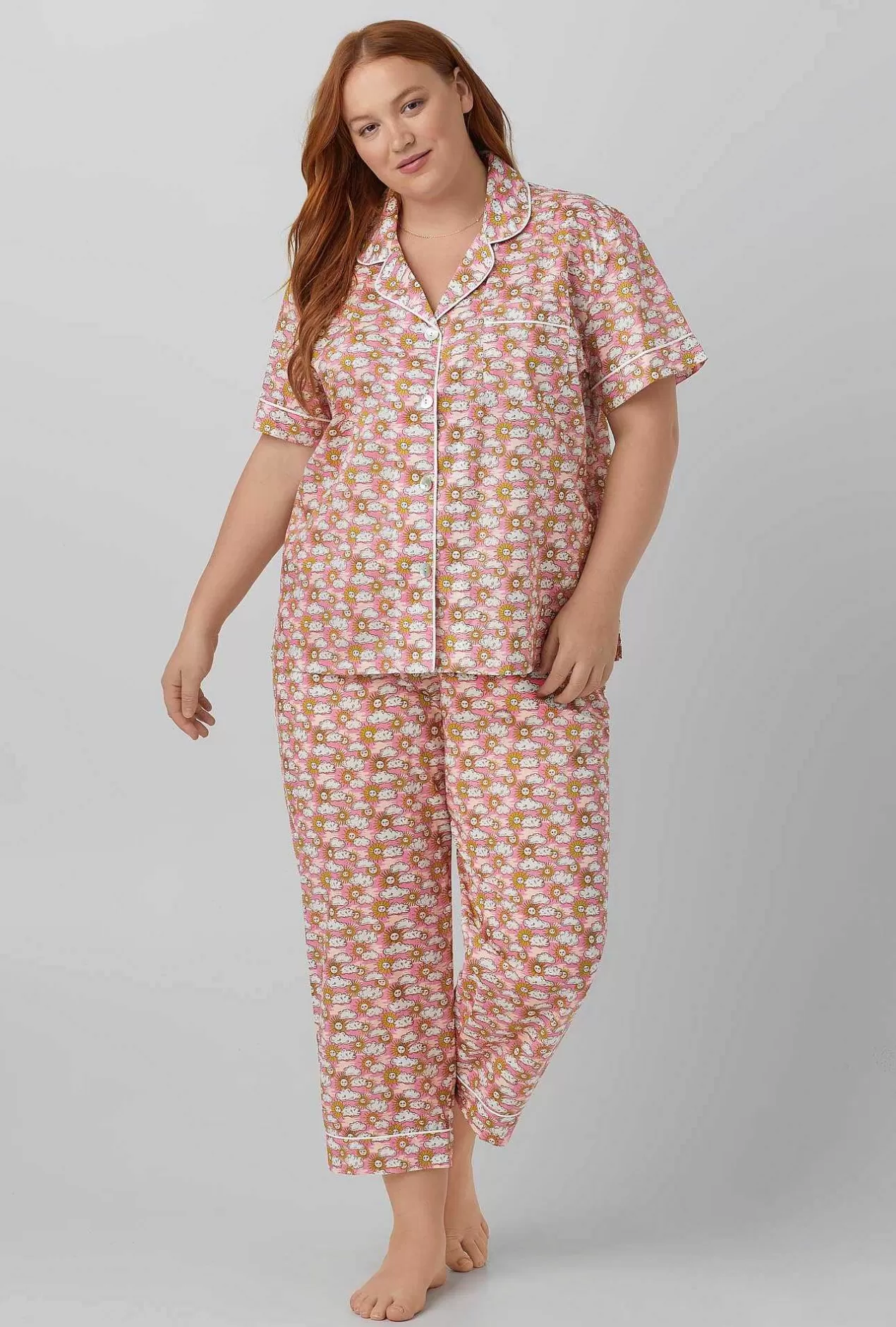 Extended Sizes*Bedhead Pajamas Follow The Sun Short Sleeve Classic Woven Cotton Tana Lawn® Cropped Pj Set Made With Liberty Fabrics