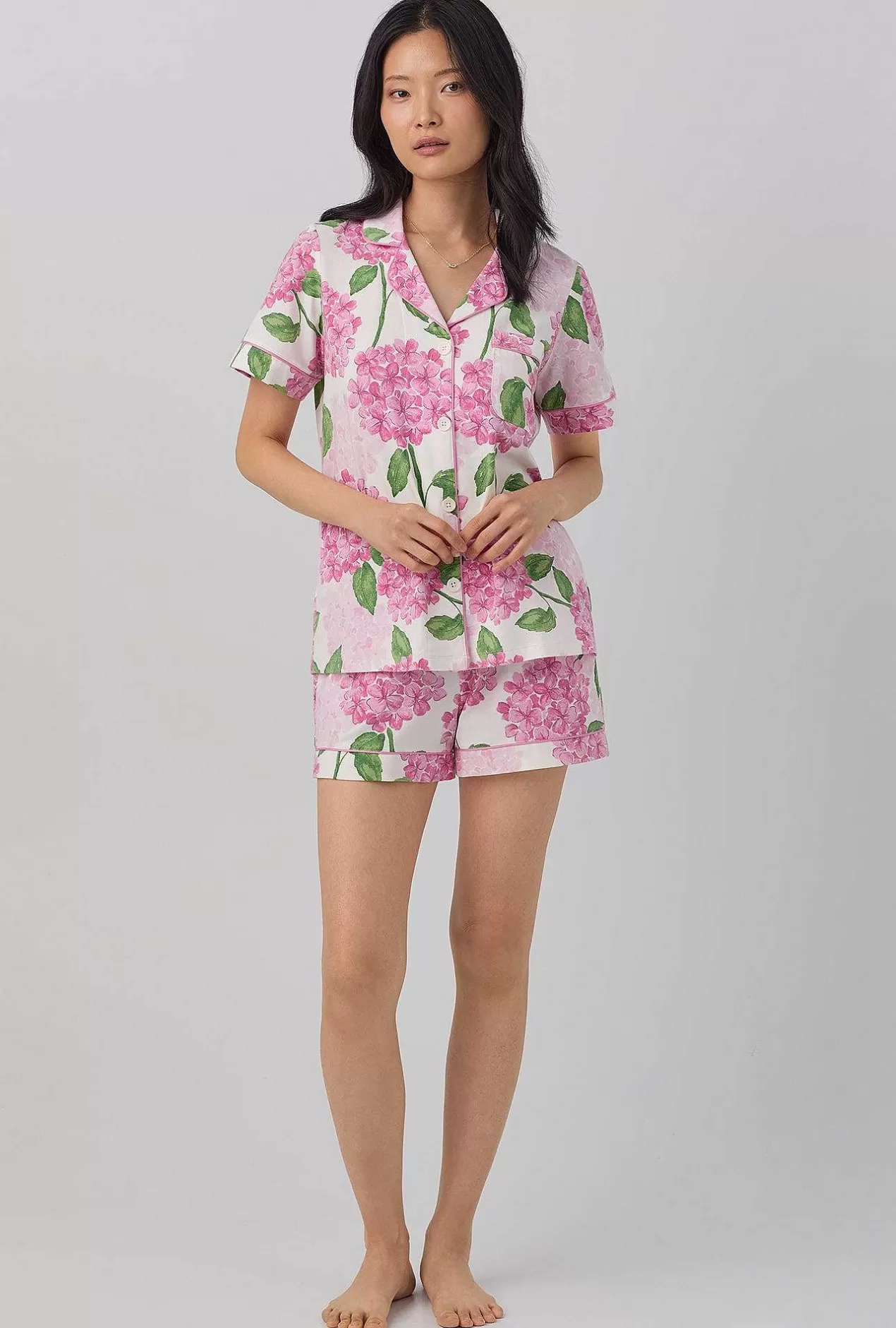 Floral Shop*Bedhead Pajamas Grand Hydrangea Short Sleeve Classic Shorty Stretch Jersey Pj Set
