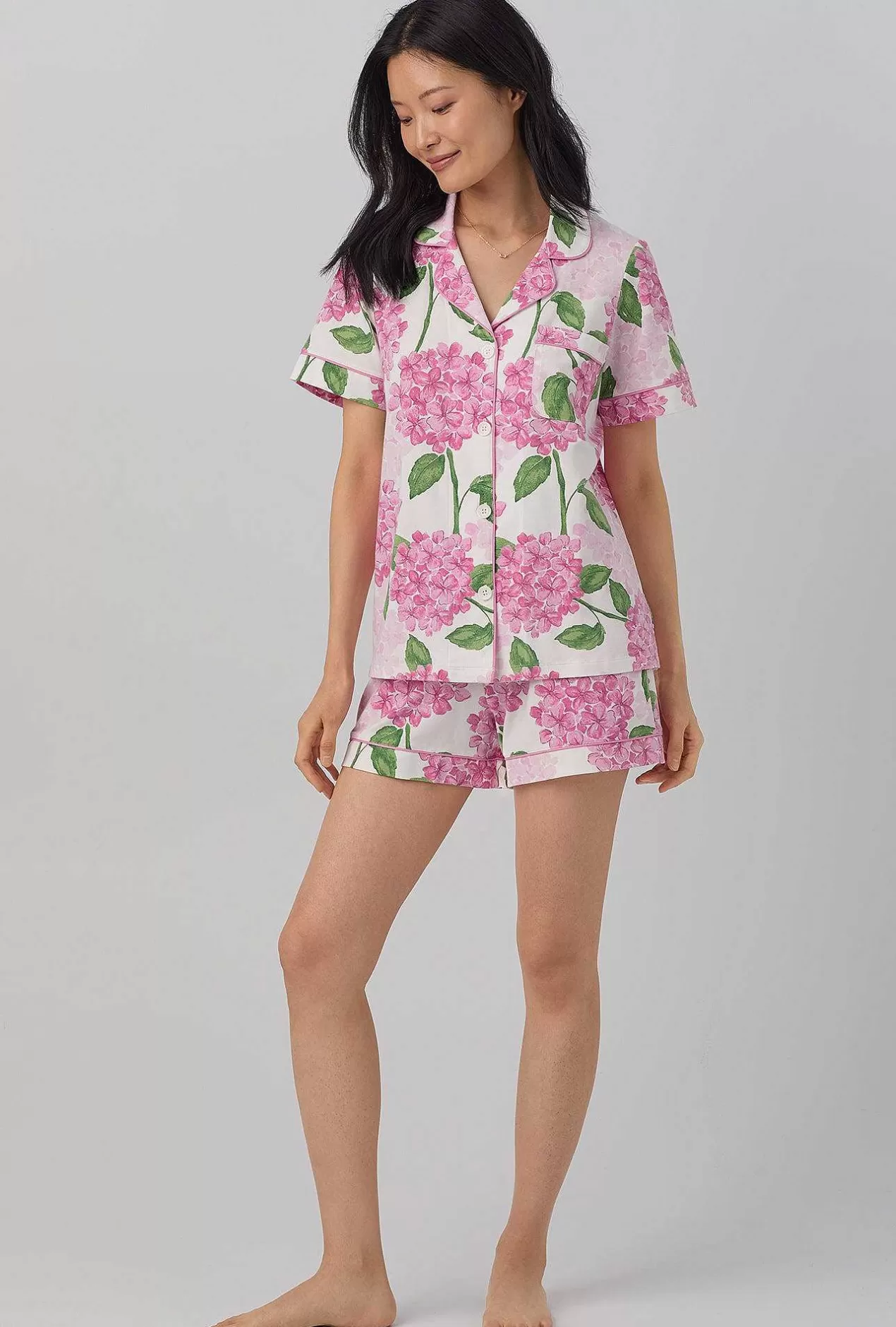 Floral Shop*Bedhead Pajamas Grand Hydrangea Short Sleeve Classic Shorty Stretch Jersey Pj Set