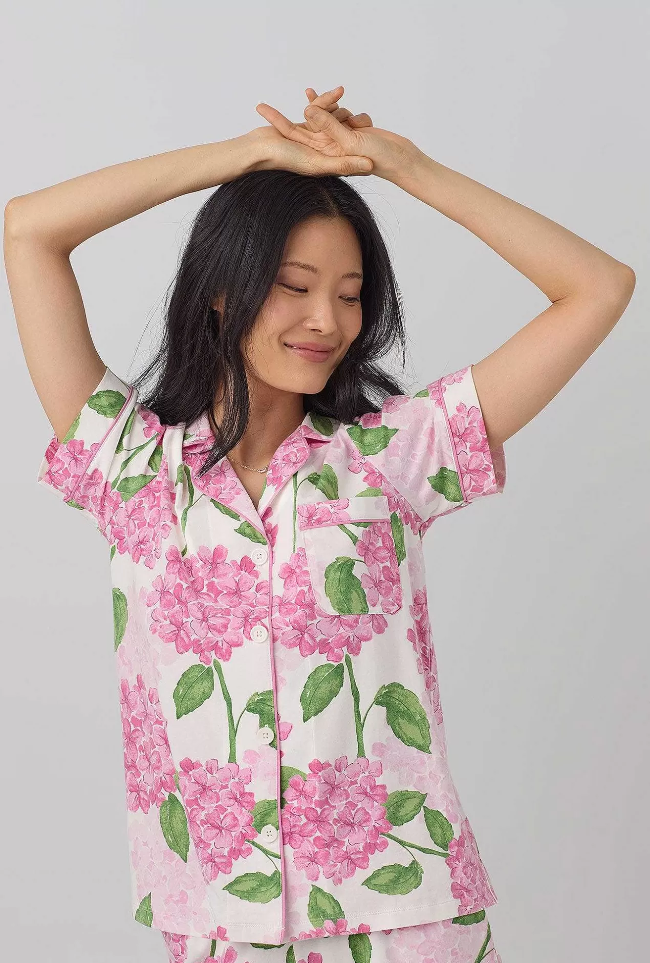 Floral Shop*Bedhead Pajamas Grand Hydrangea Short Sleeve Classic Shorty Stretch Jersey Pj Set