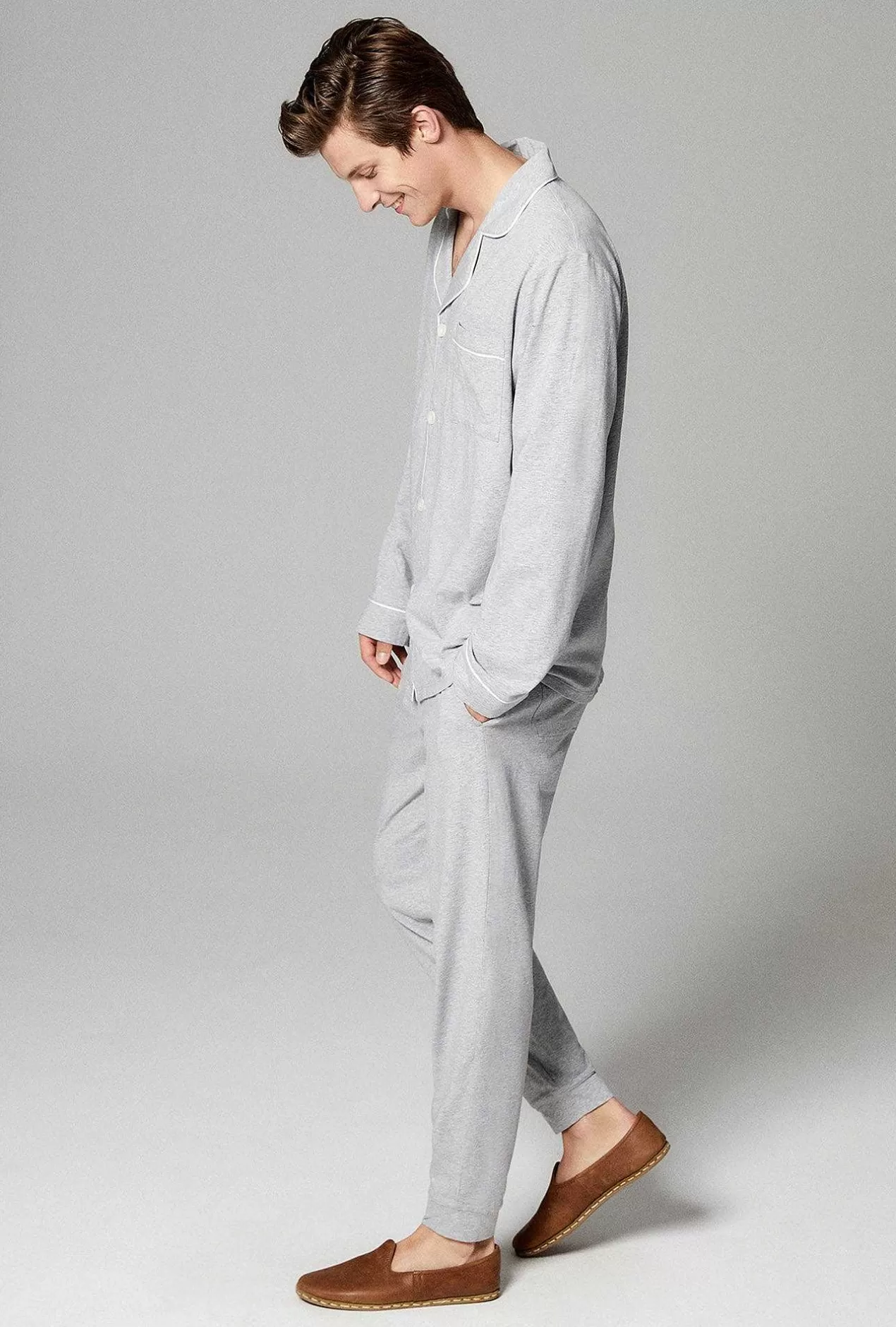 Bedhead Favorites*Bedhead Pajamas Heather Grey Men'S Long Sleeve And Jogger Stretch Jersey Pj Set