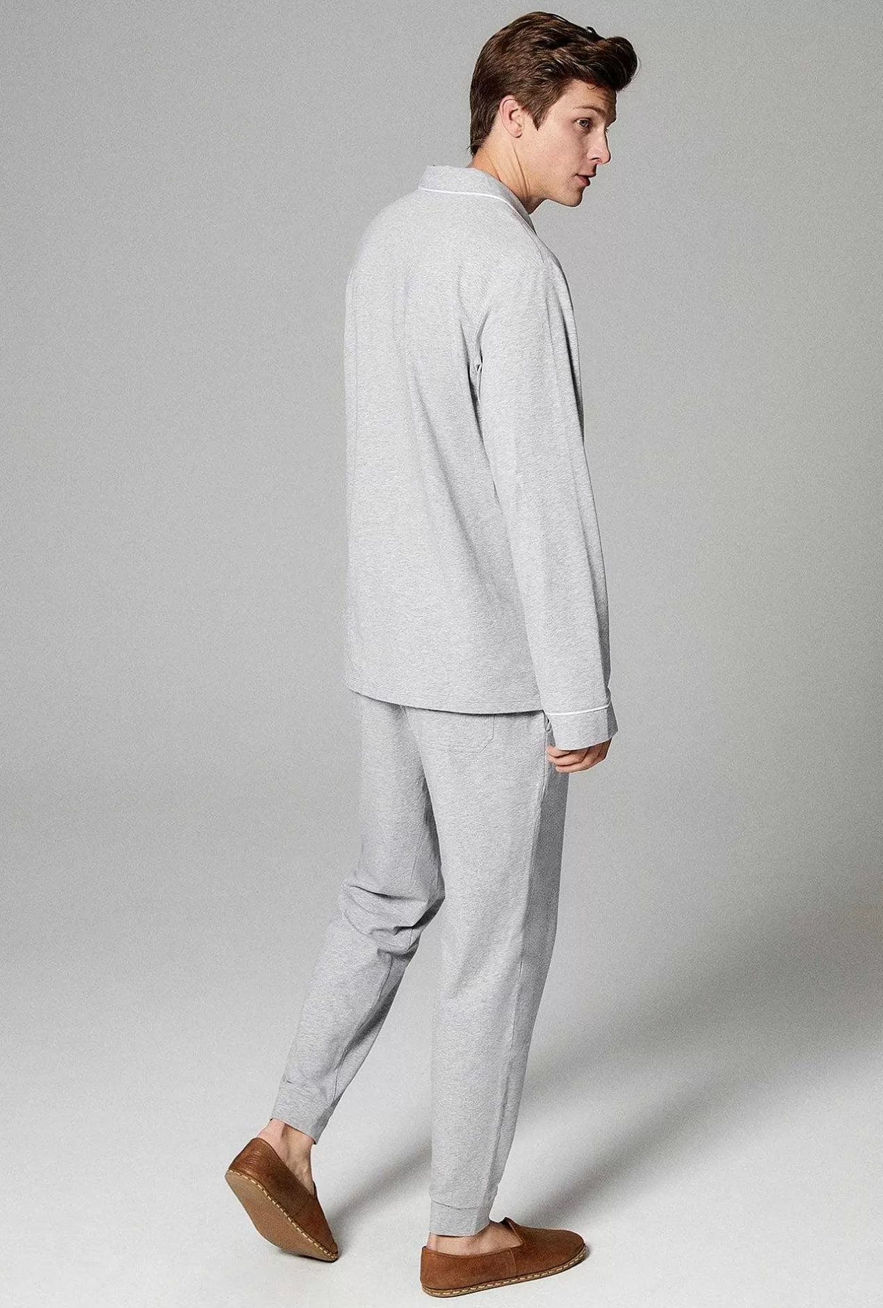 Notch Collar Long Sleep Sets*Bedhead Pajamas Heather Grey Men'S Long Sleeve And Jogger Stretch Jersey Pj Set