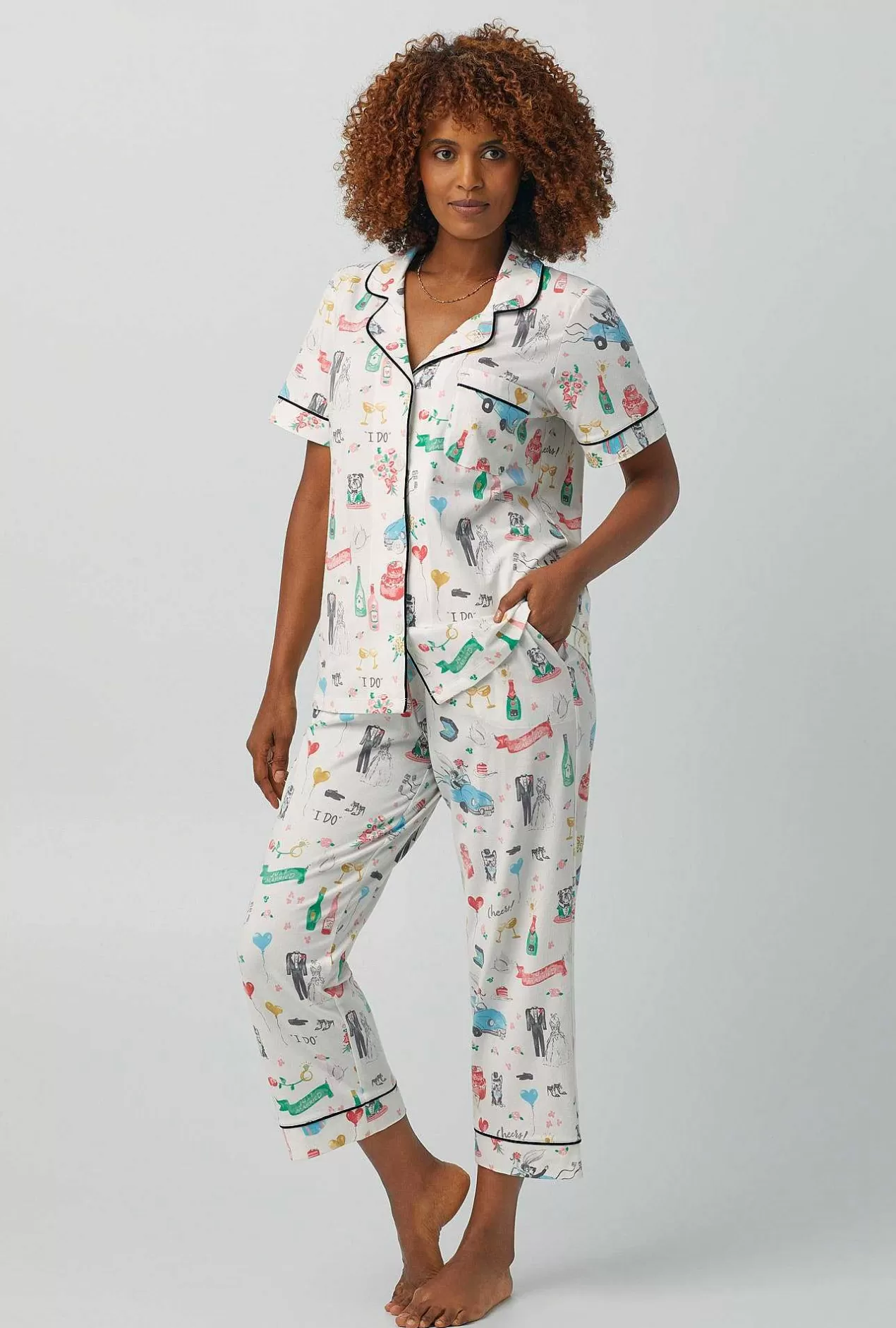 Bridal Shop*Bedhead Pajamas Just Married Short Sleeve Classic Stretch Jersey Cropped Pj Set