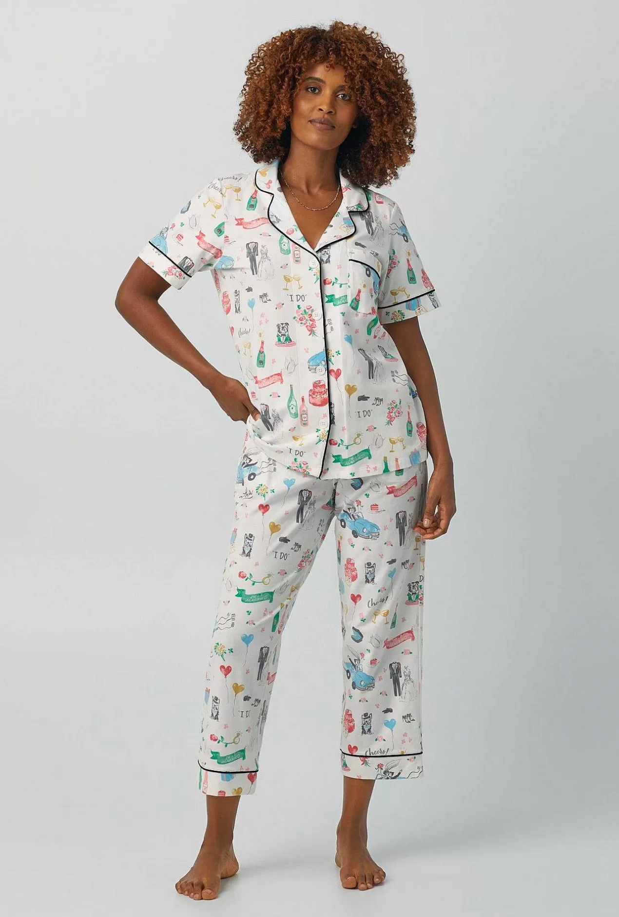 Extended Sizes*Bedhead Pajamas Just Married Short Sleeve Classic Stretch Jersey Cropped Pj Set