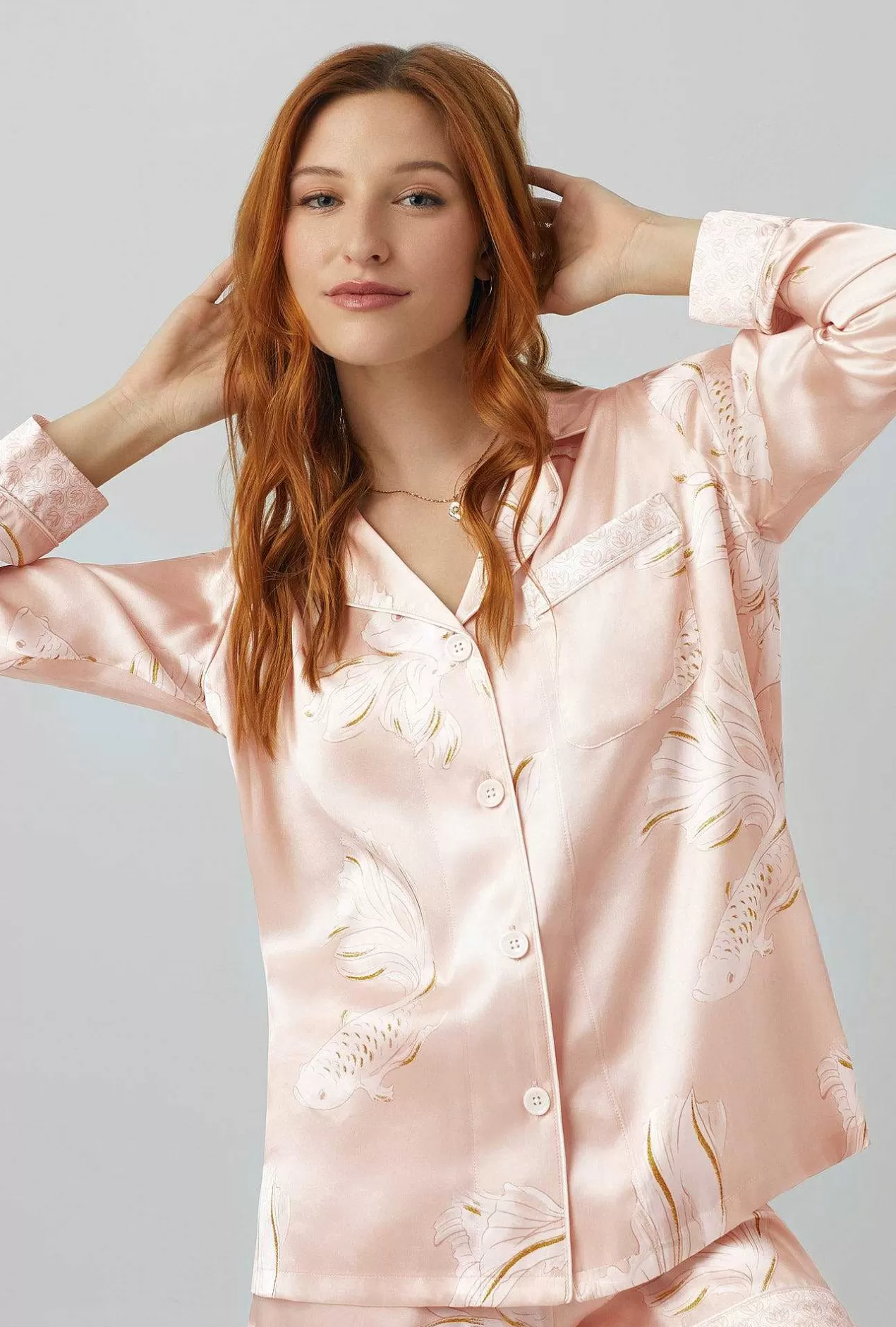 Shorty Sets*Bedhead Pajamas Koi Pond Long Sleeve Classic Washable Silk Satin Shorty Pj Set
