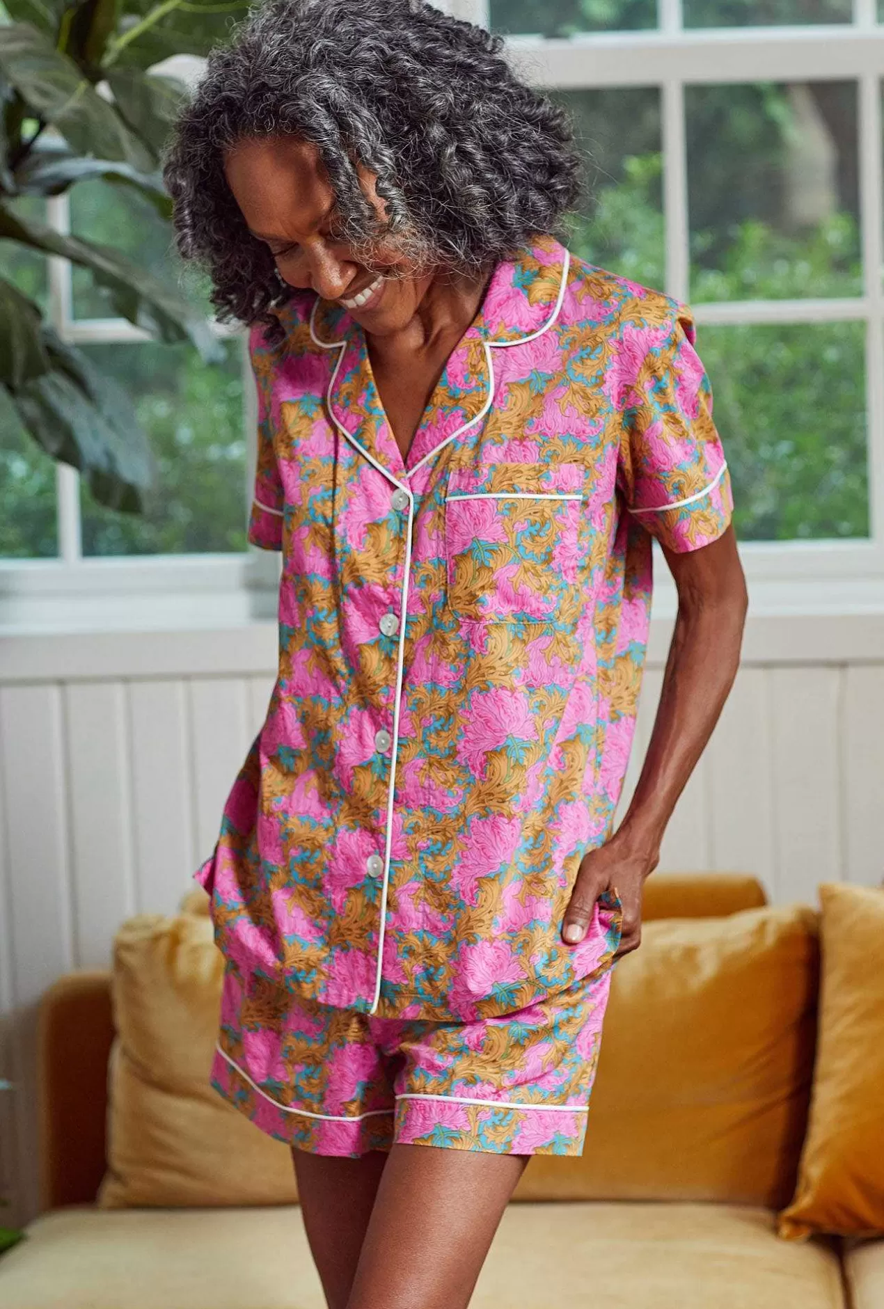 Extended Sizes*Bedhead Pajamas Laura'S Reverie Short Sleeve Classic Woven Cotton Tana Lawn® Shorty Pj Set Made With Liberty Fabrics