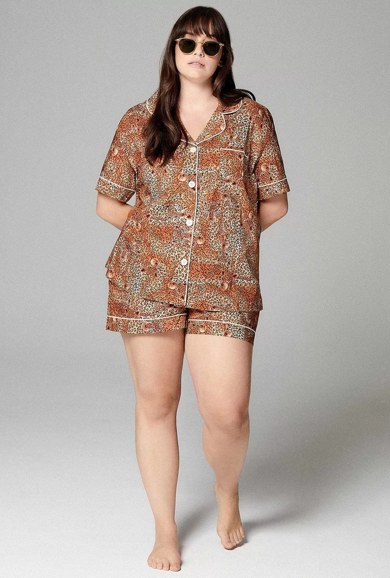Made With Liberty Fabrics*Bedhead Pajamas Leopard Camo Short Sleeve Classic Shorty Woven Tana Lawn® Pj Set Made With Liberty Fabrics