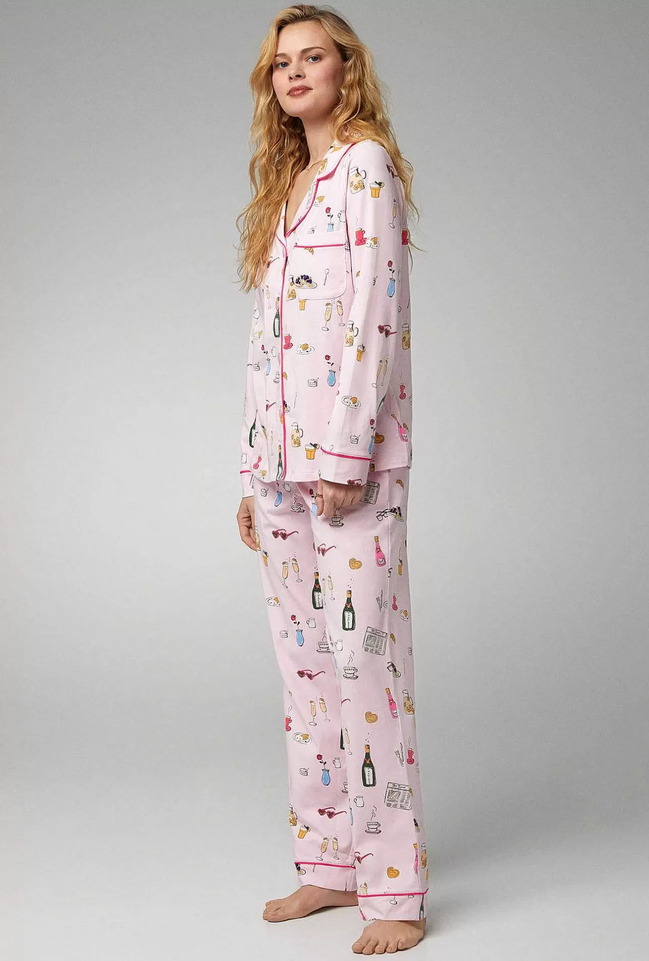 Extended Sizes*Bedhead Pajamas Let'S Do Brunch Long Sleeve Classic Stretch Jersey Pj Set
