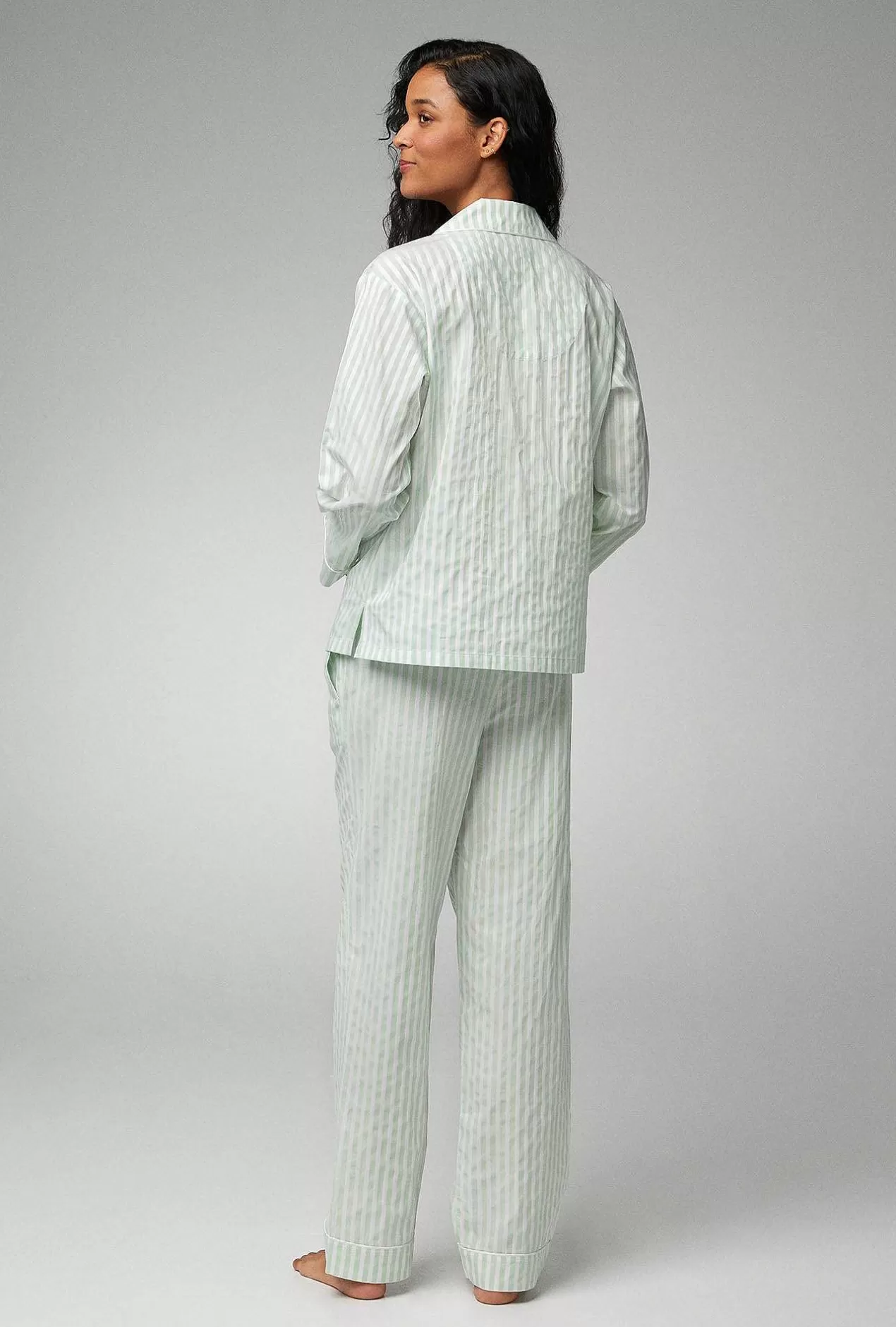 Long Sleep Sets*Bedhead Pajamas Mint 3D Stripe Long Sleeve Classic Woven Cotton Sateen Pj Set