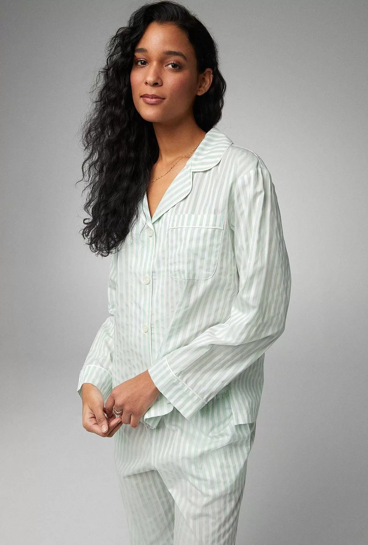 Extended Sizes*Bedhead Pajamas Mint 3D Stripe Long Sleeve Classic Woven Cotton Sateen Pj Set