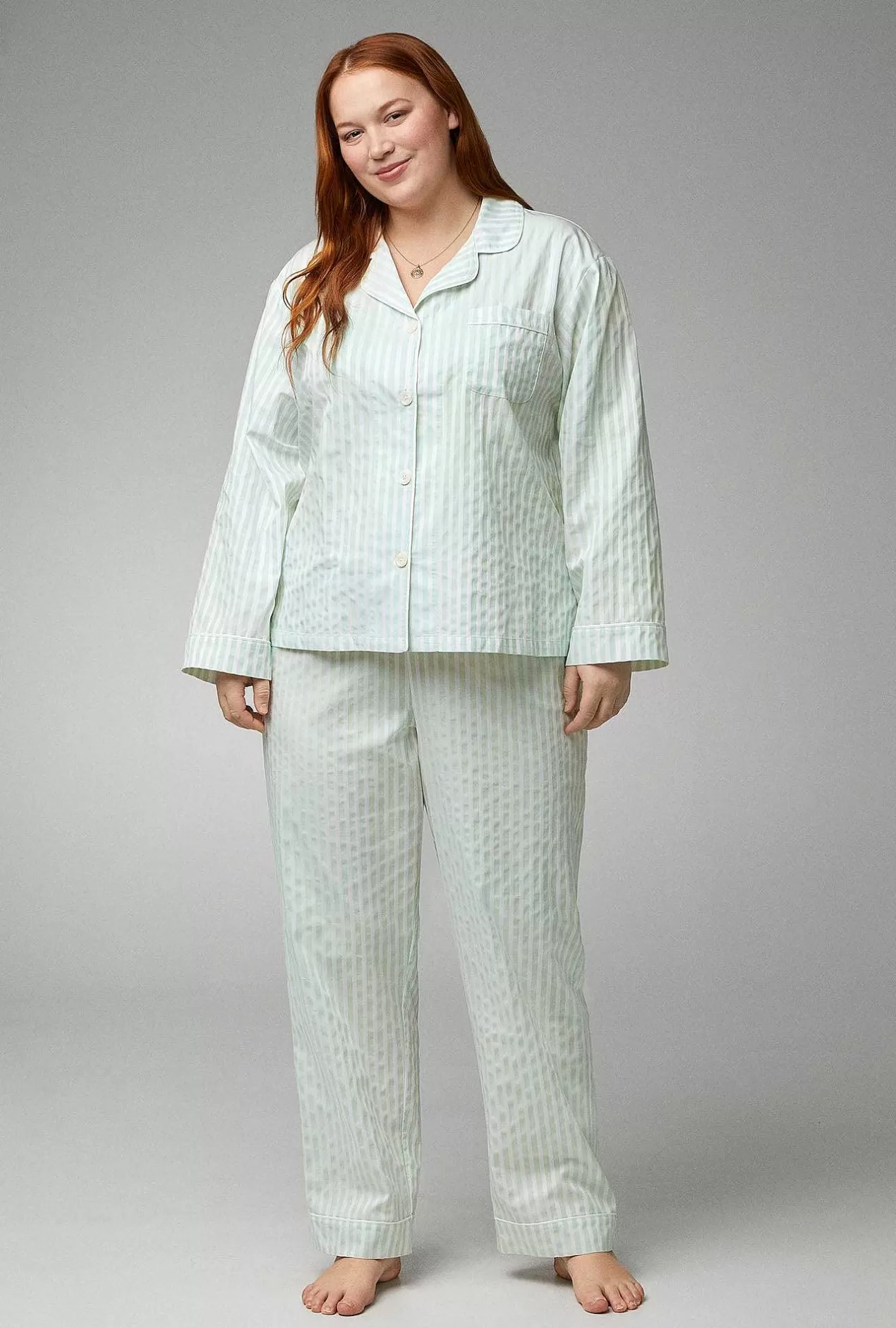 Extended Sizes*Bedhead Pajamas Mint 3D Stripe Long Sleeve Classic Woven Cotton Sateen Pj Set