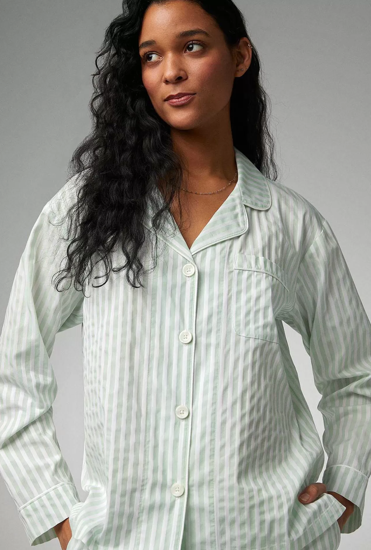 Shorty Sets*Bedhead Pajamas Mint 3D Stripe Long Sleeve Classic Woven Cotton Sateen Shorty Pj Set