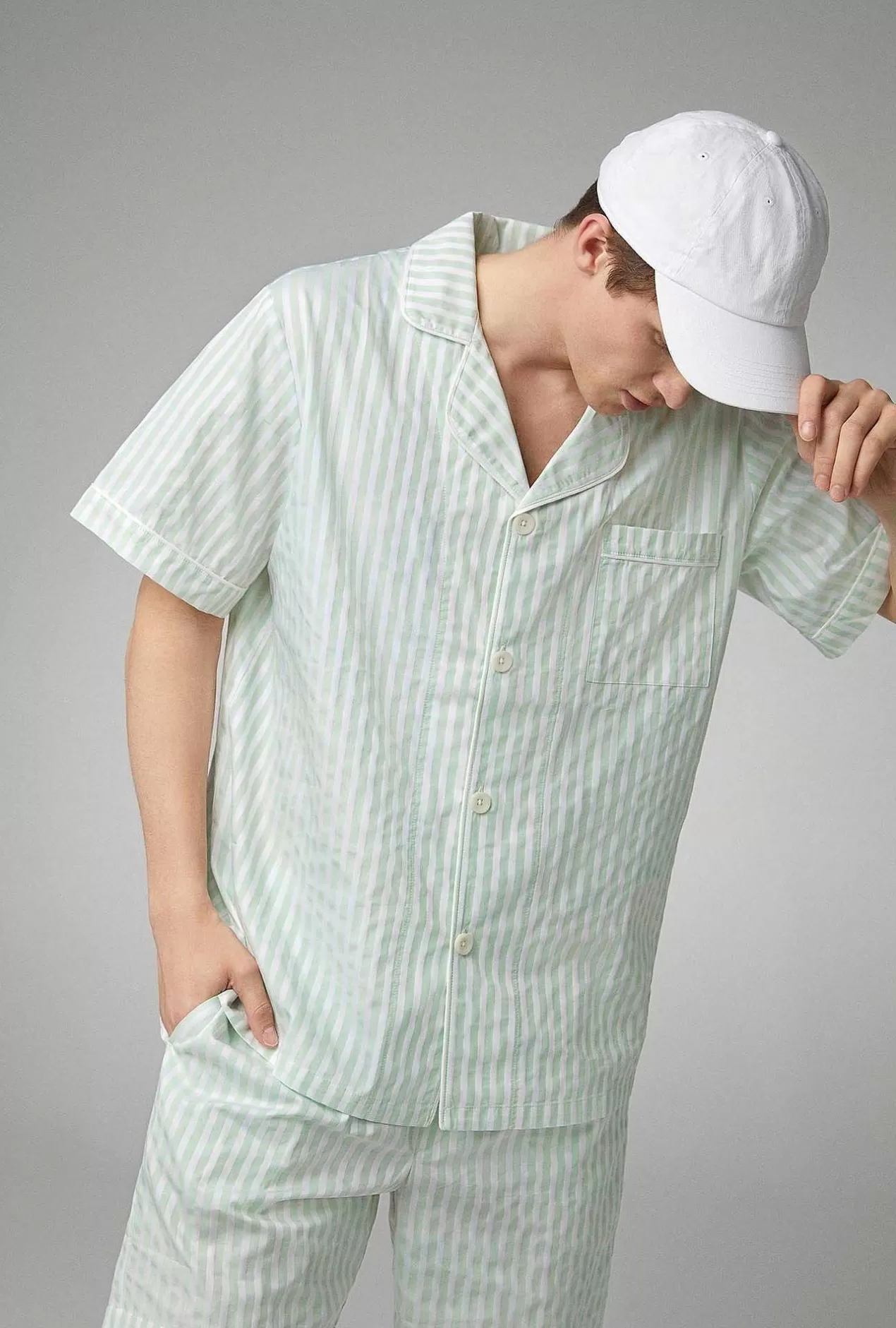 Stripe Shop*Bedhead Pajamas Mint 3D Stripe Men'S Short Sleeve Notch Woven Cotton Poplin Short Pj Set