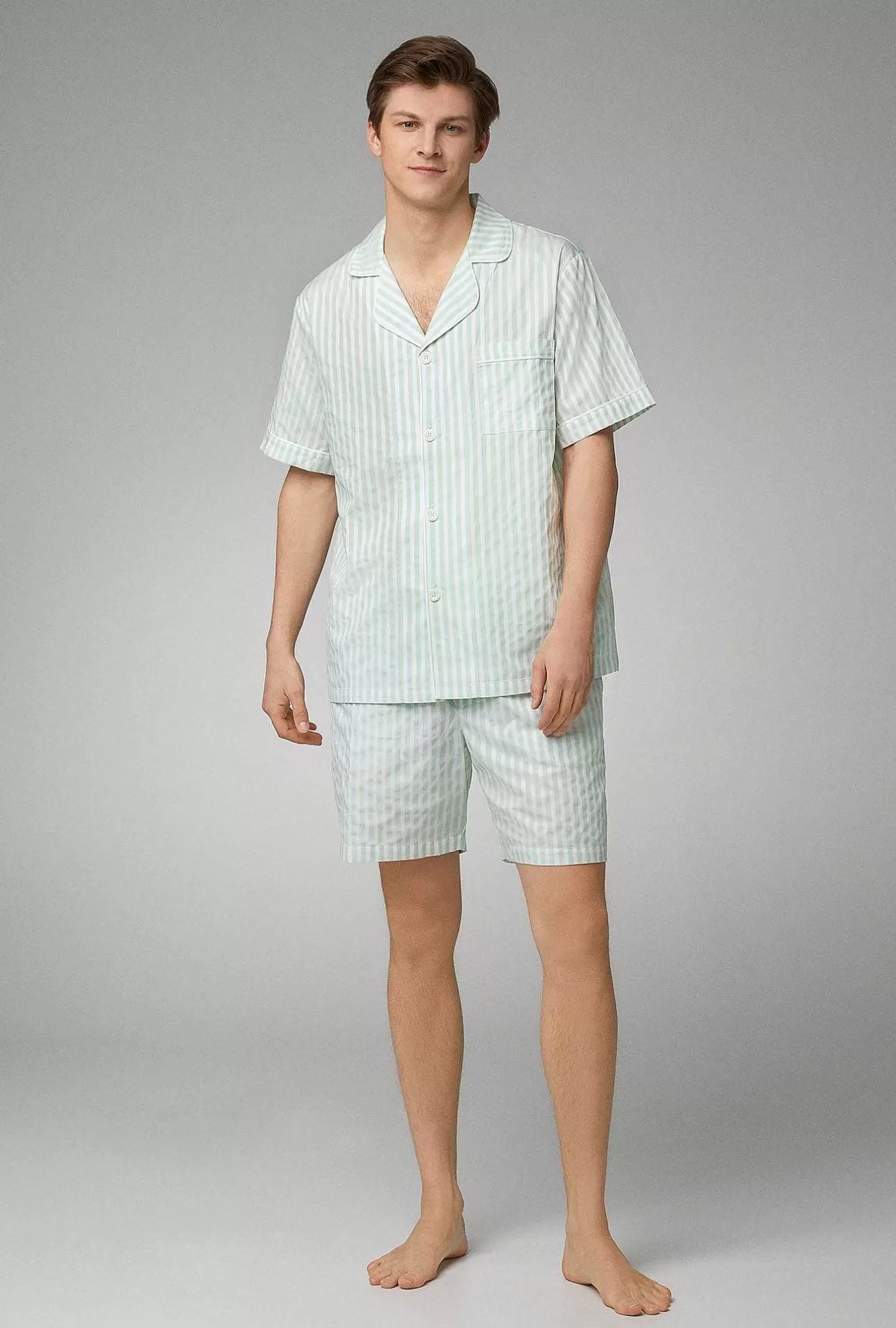 Notch Collar Short Sleep Sets*Bedhead Pajamas Mint 3D Stripe Men'S Short Sleeve Notch Woven Cotton Poplin Short Pj Set