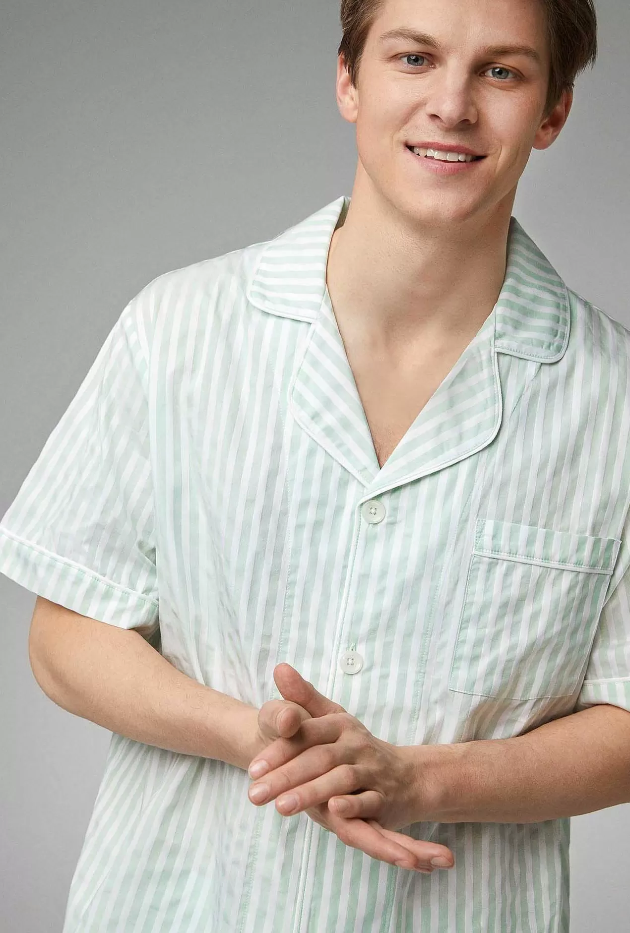 Notch Collar Short Sleep Sets*Bedhead Pajamas Mint 3D Stripe Men'S Short Sleeve Notch Woven Cotton Poplin Short Pj Set