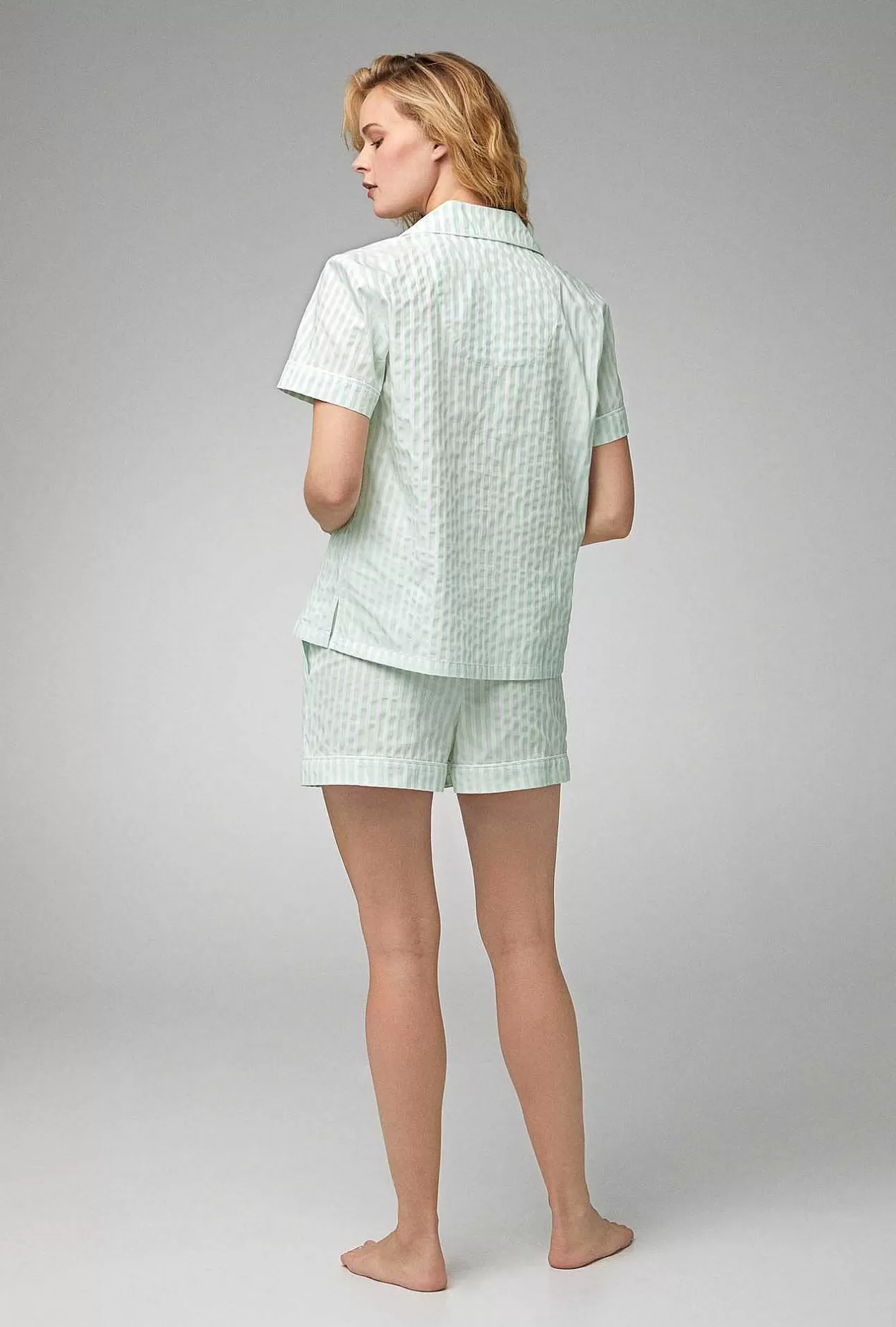 Stripe Shop*Bedhead Pajamas Mint 3D Stripe Short Sleeve Classic Woven Cotton Sateen Shorty Pj Set