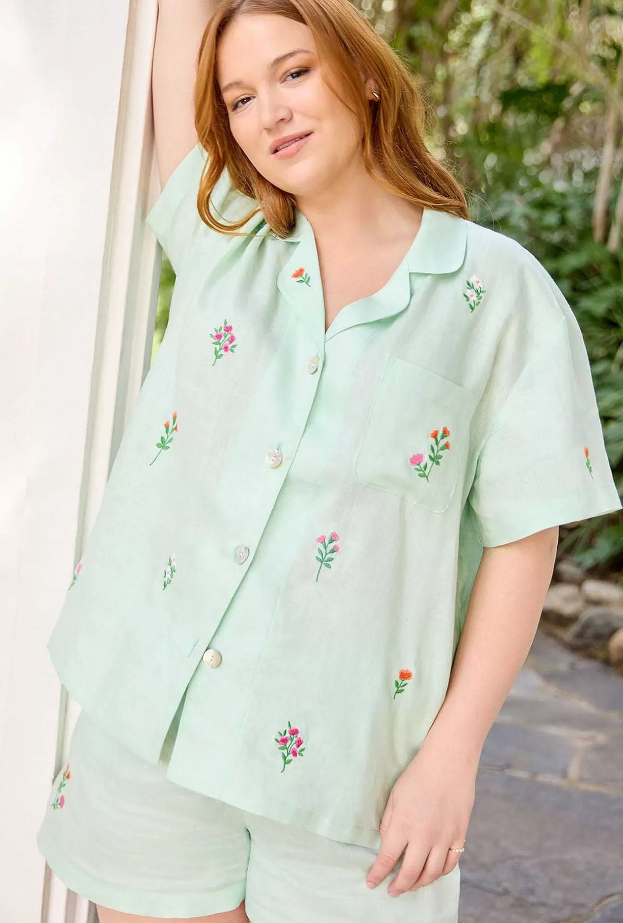 Mother'S Day*Bedhead Pajamas Mint Short Sleeve Classic Shorty Woven Linen Pj Set