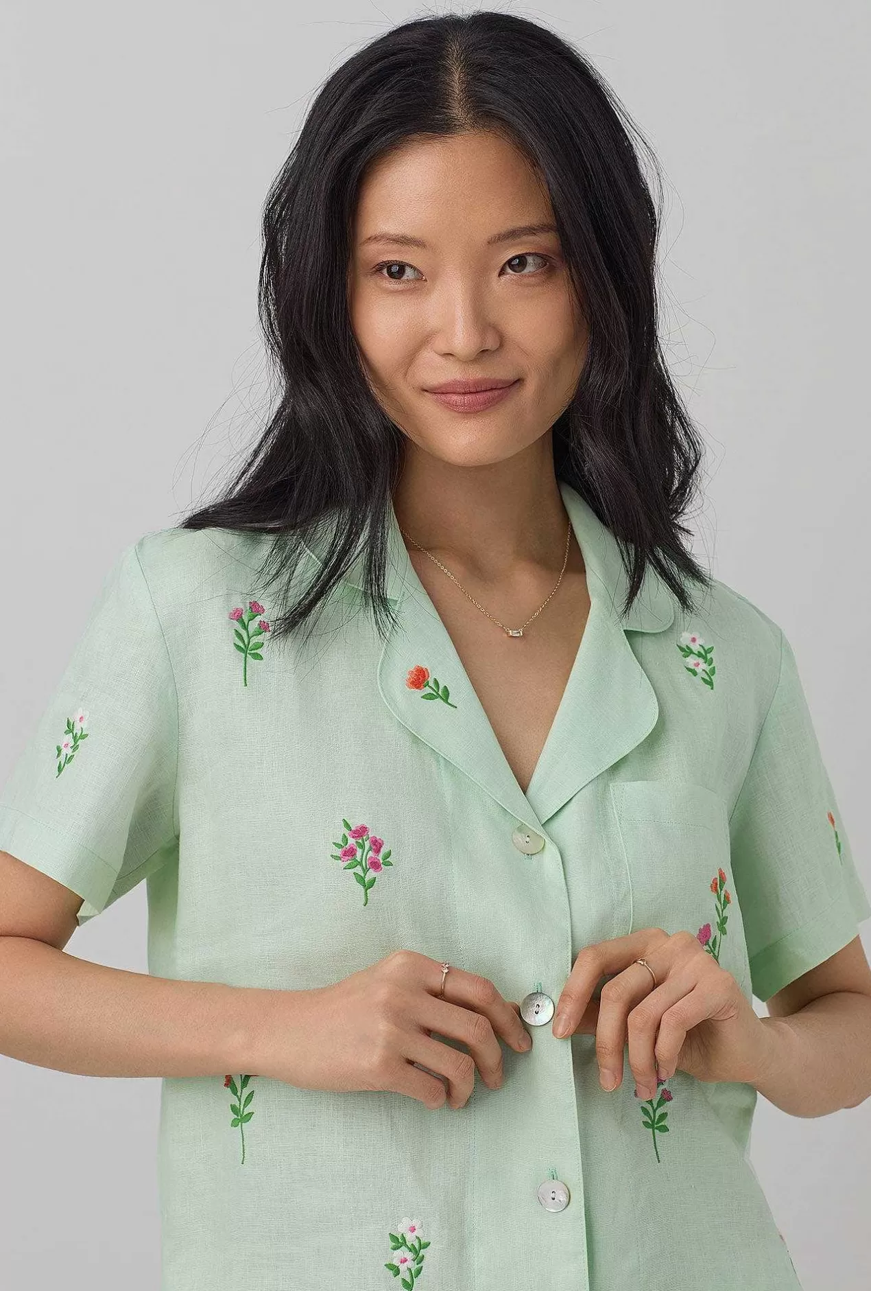 Mother'S Day*Bedhead Pajamas Mint Short Sleeve Classic Shorty Woven Linen Pj Set