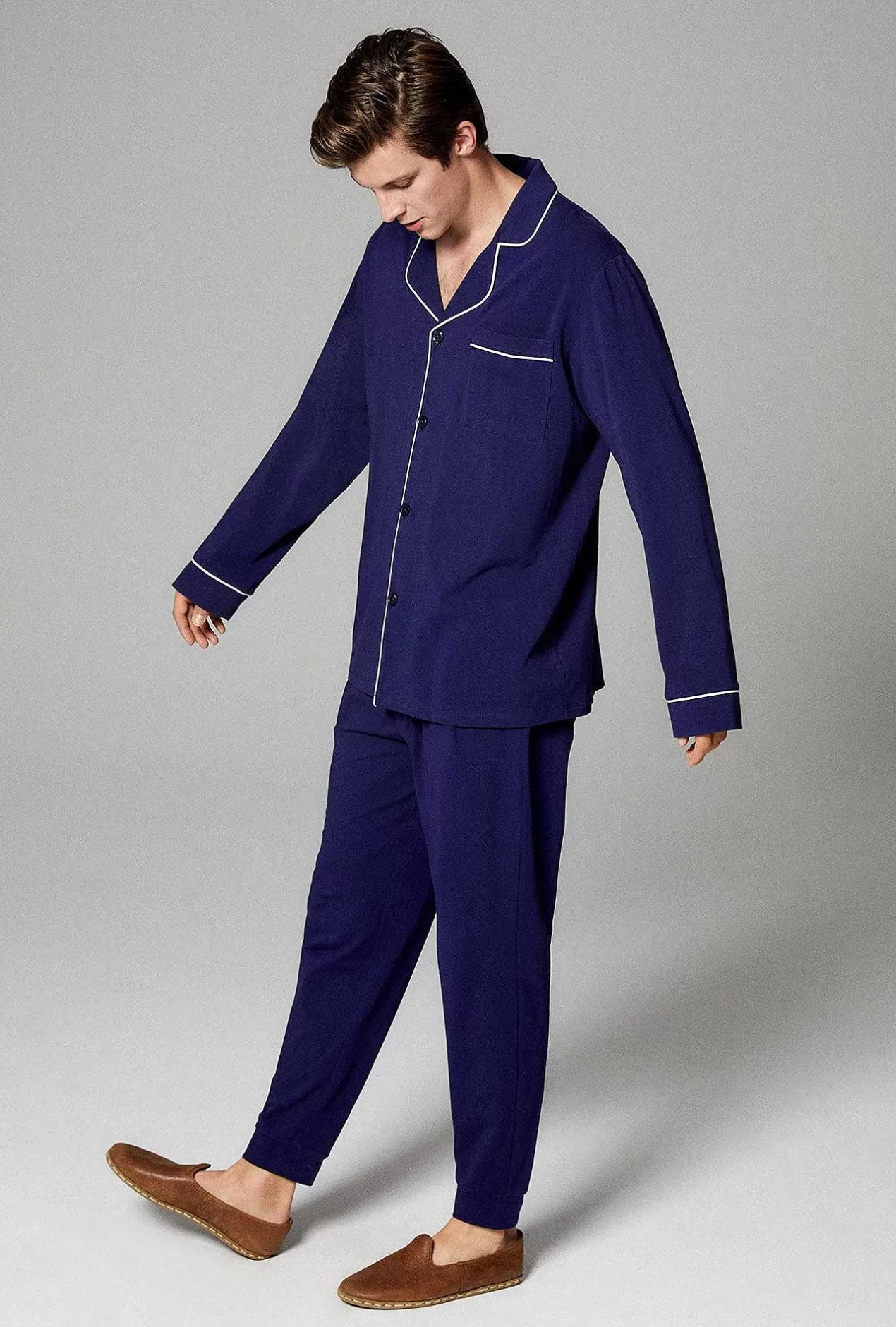 Notch Collar Long Sleep Sets*Bedhead Pajamas Navy Men'S Long Sleeve And Jogger Stretch Jersey Pj Set