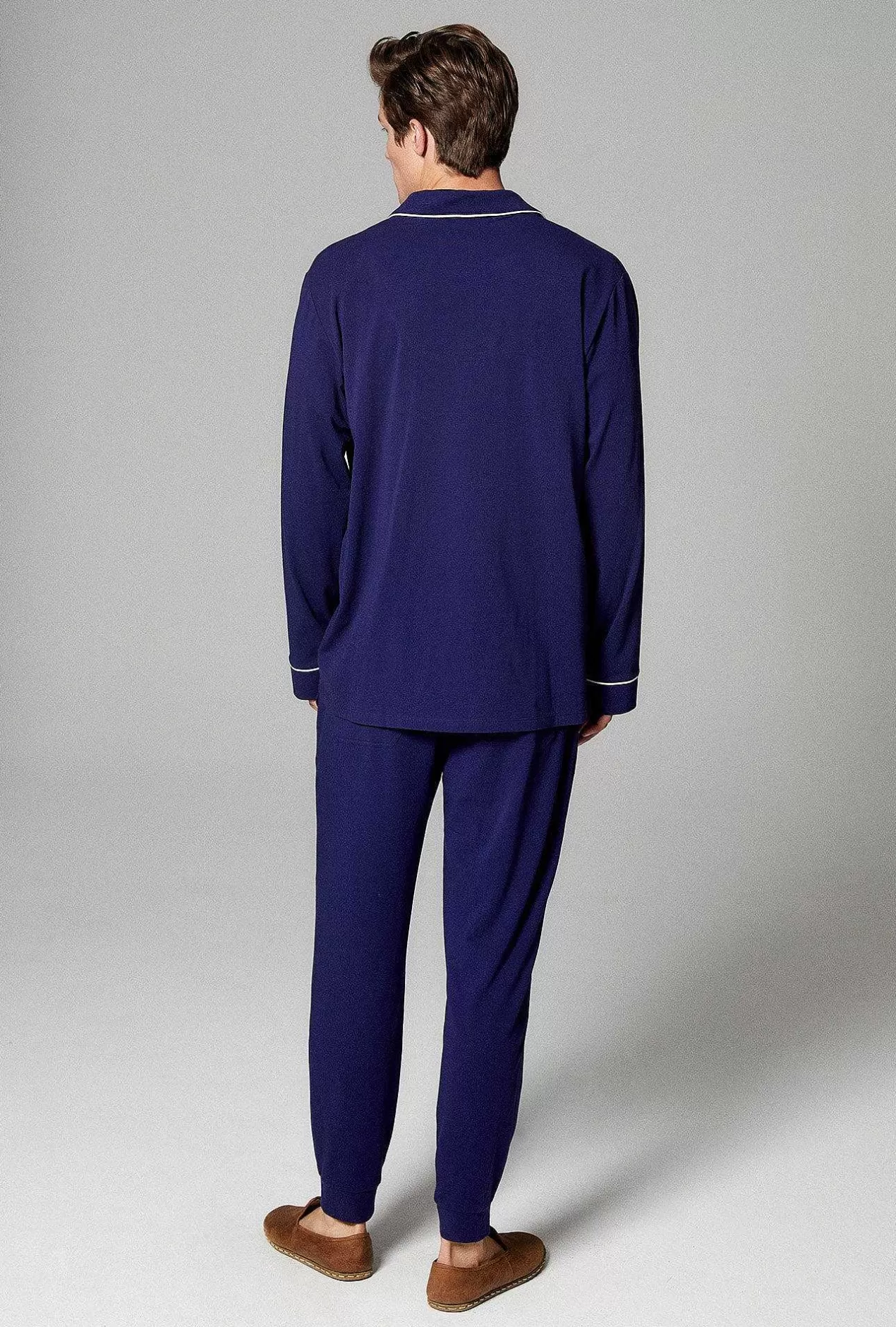 Lounge*Bedhead Pajamas Navy Men'S Long Sleeve And Jogger Stretch Jersey Pj Set