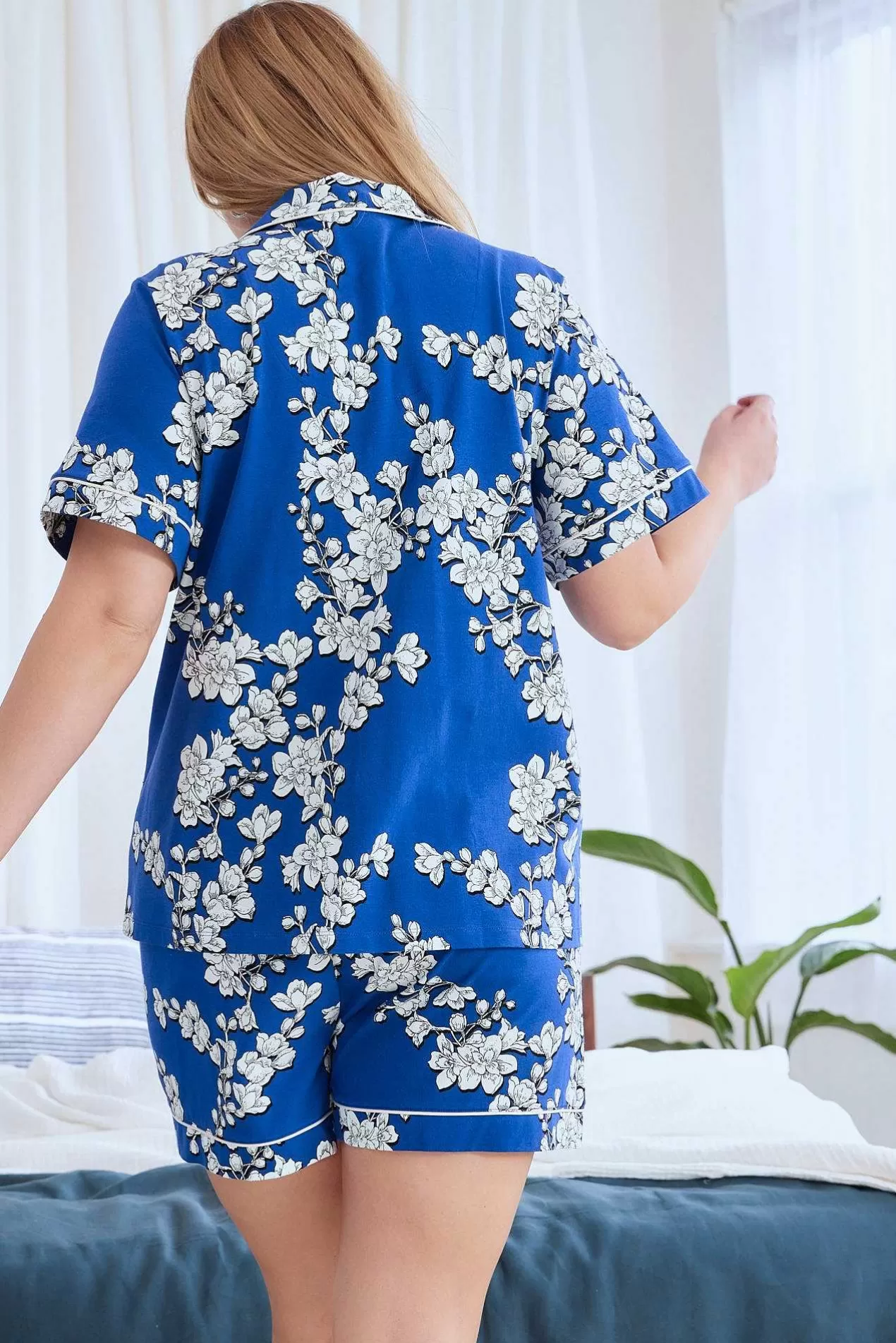Shorty Sets*Bedhead Pajamas Navy Shadow Blossom Short Sleeve Classic Shorty Stretch Jersey Pj Set
