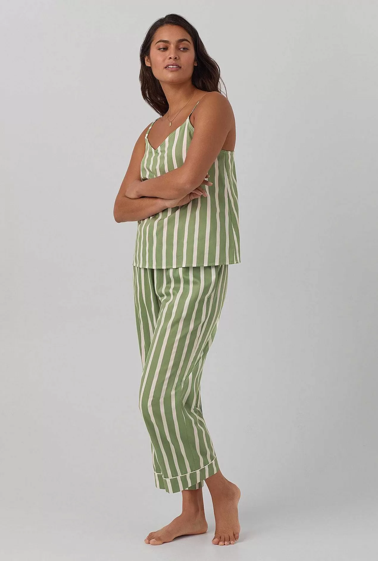 Cropped Sets*Bedhead Pajamas North Shore Stripe Tank Woven Cotton Sateen Cropped Pj Set