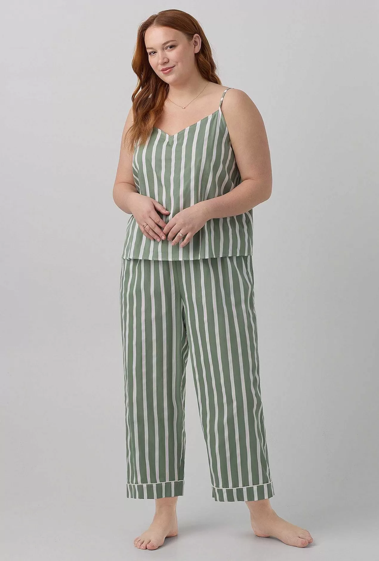 Cropped Sets*Bedhead Pajamas North Shore Stripe Tank Woven Cotton Sateen Cropped Pj Set