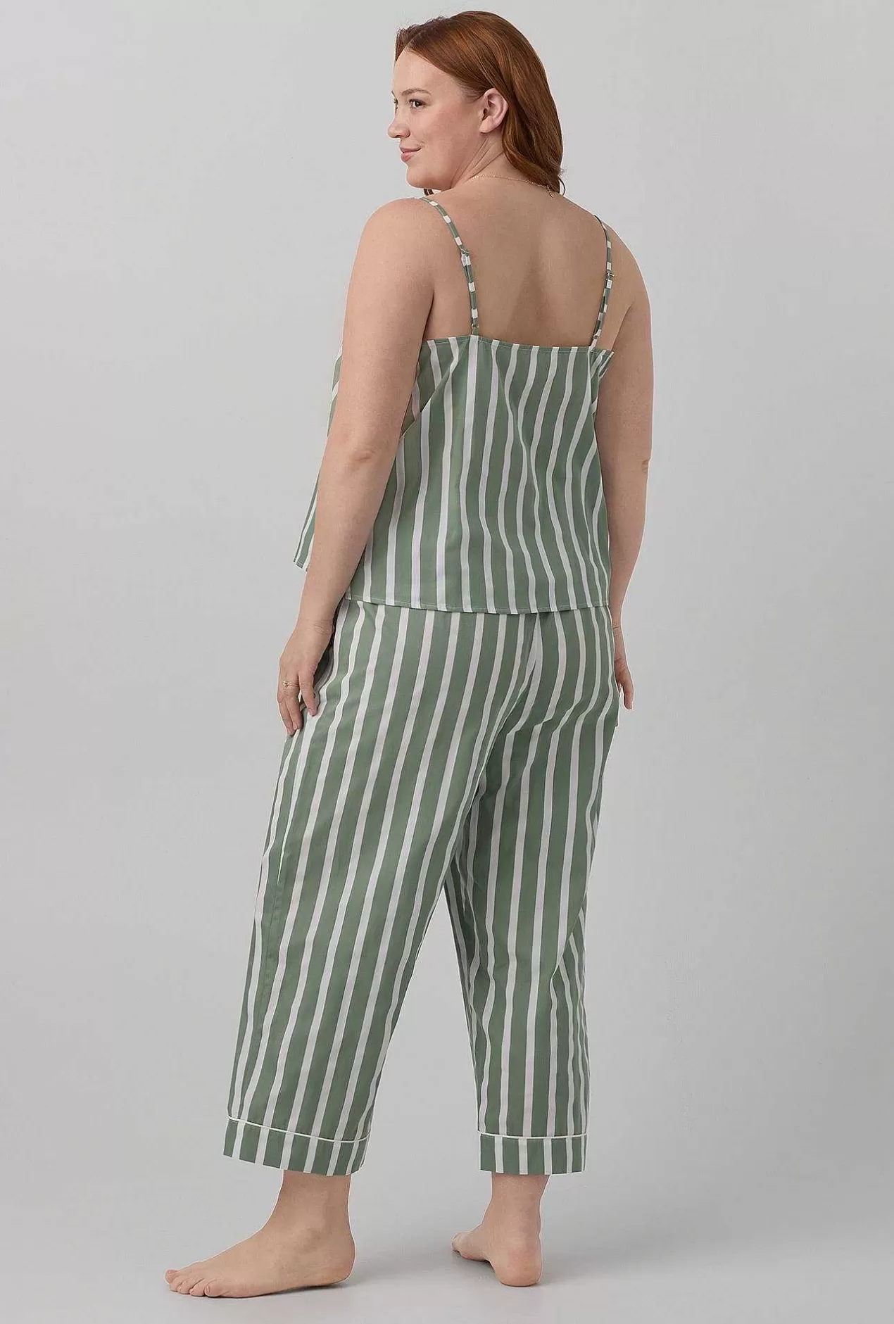 Extended Sizes*Bedhead Pajamas North Shore Stripe Tank Woven Cotton Sateen Cropped Pj Set