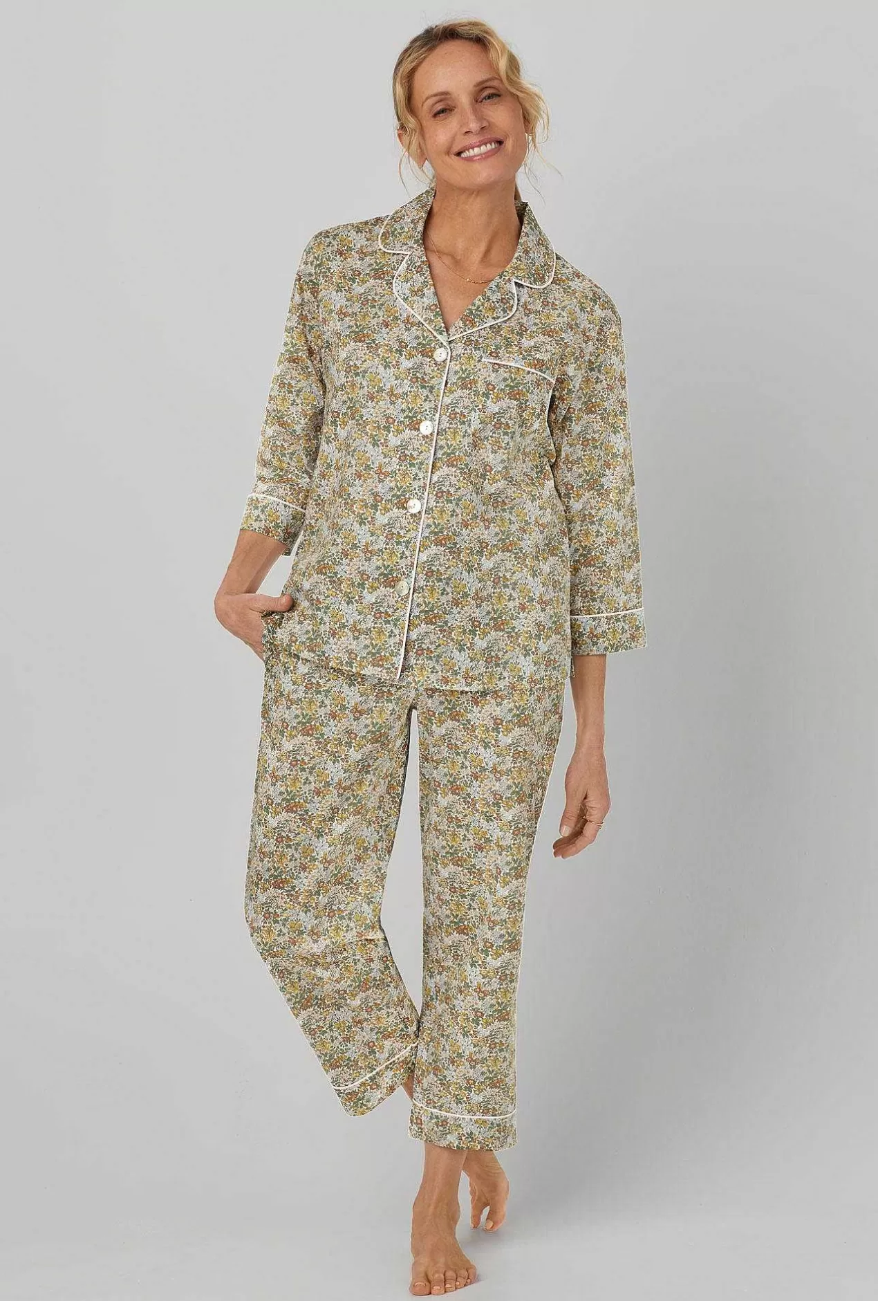 Cropped Sets*Bedhead Pajamas Penstemon 3/4 Sleeve Classic Woven Cotton Tana Lawn® Cropped Pj Set Made With Liberty Fabrics