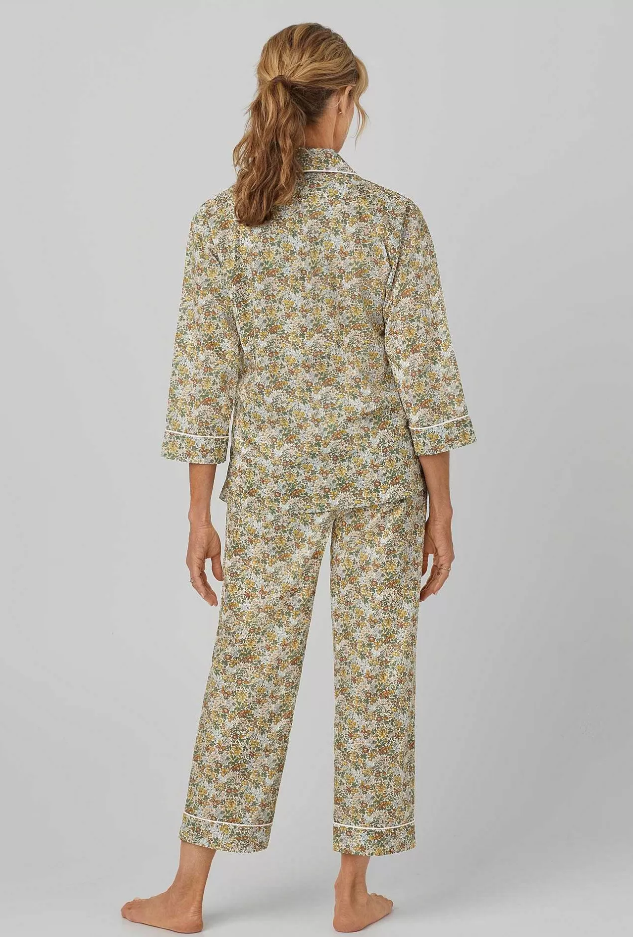 Made With Liberty Fabrics*Bedhead Pajamas Penstemon 3/4 Sleeve Classic Woven Cotton Tana Lawn® Cropped Pj Set Made With Liberty Fabrics