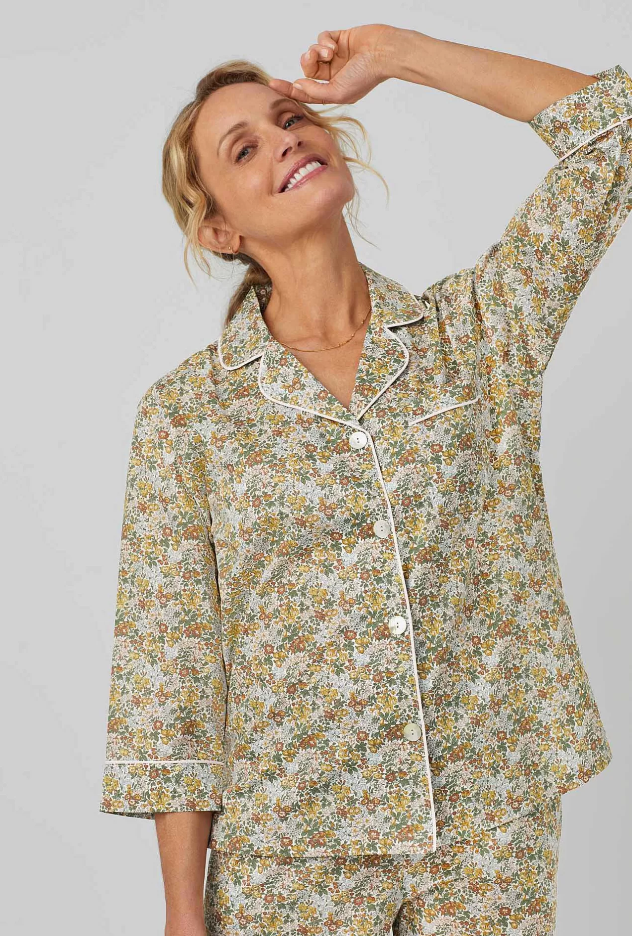 Cropped Sets*Bedhead Pajamas Penstemon 3/4 Sleeve Classic Woven Cotton Tana Lawn® Cropped Pj Set Made With Liberty Fabrics