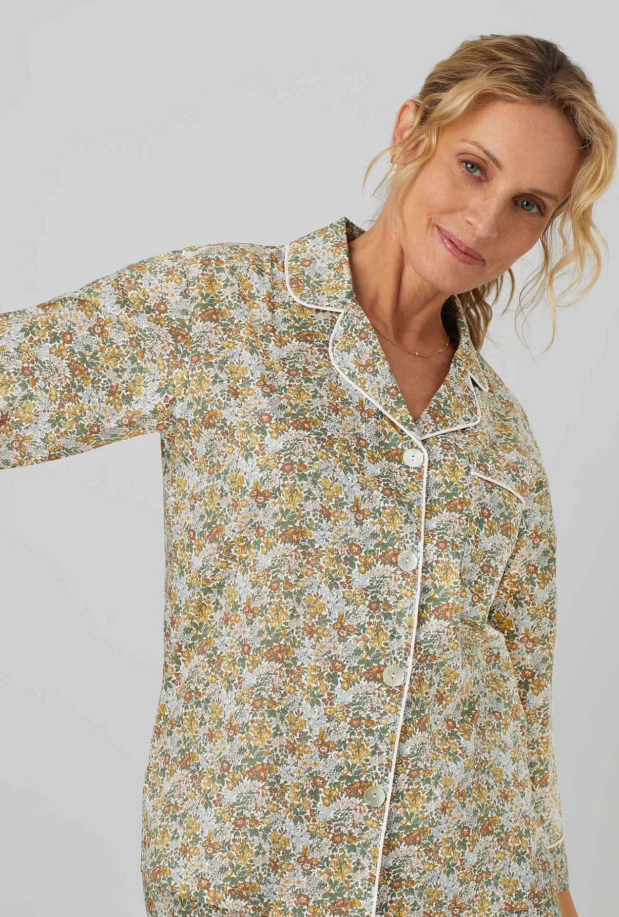 Cropped Sets*Bedhead Pajamas Penstemon 3/4 Sleeve Classic Woven Cotton Tana Lawn® Cropped Pj Set Made With Liberty Fabrics