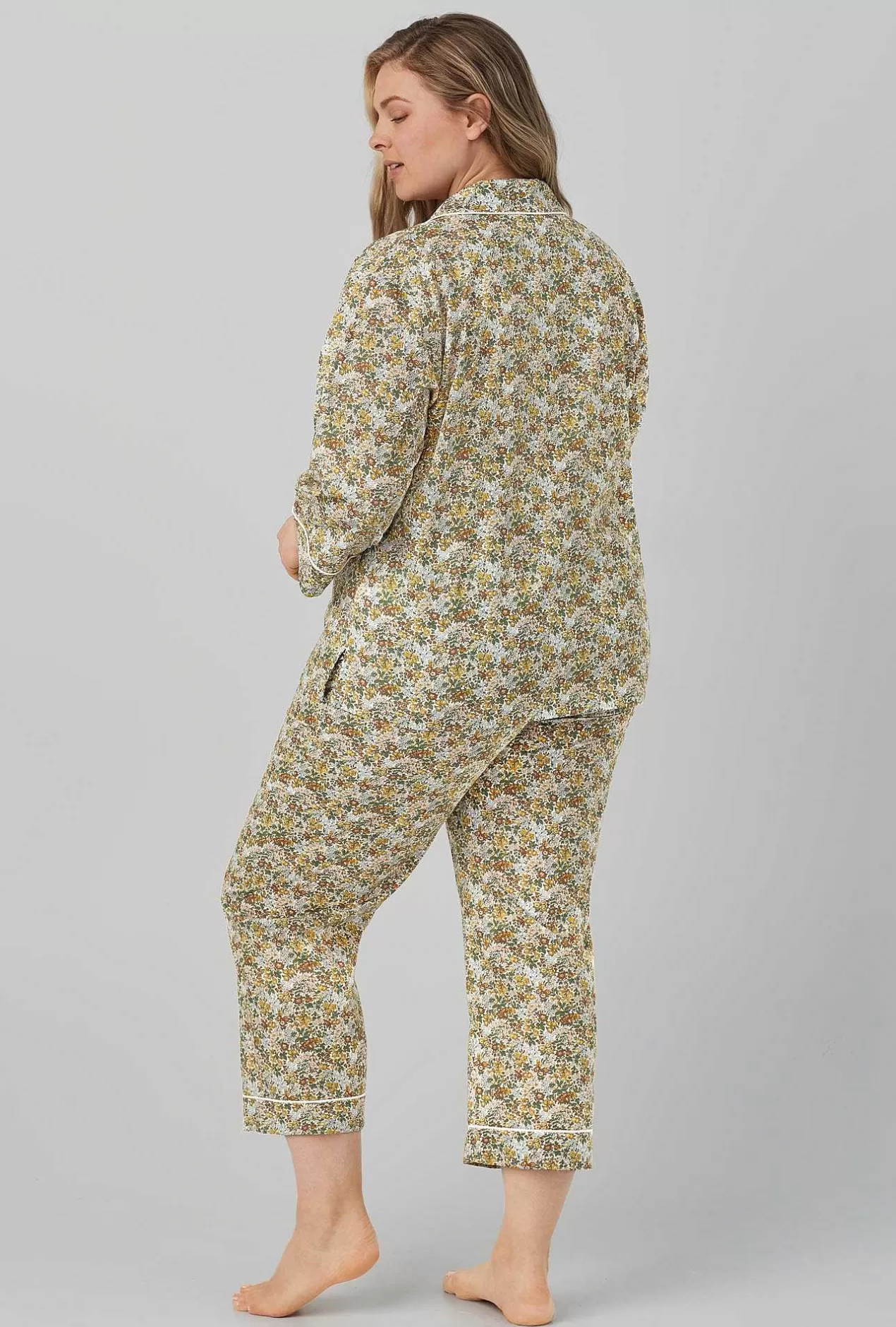 Made With Liberty Fabrics*Bedhead Pajamas Penstemon 3/4 Sleeve Classic Woven Cotton Tana Lawn® Cropped Pj Set Made With Liberty Fabrics