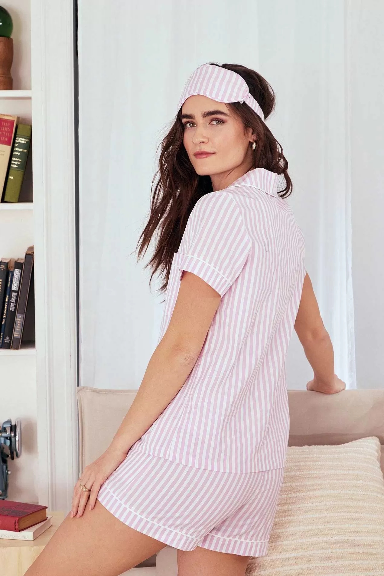 Stripe Shop*Bedhead Pajamas Pink 3D Stripe Short Sleeve Classic Shorty Woven Cotton Sateen Pj Set