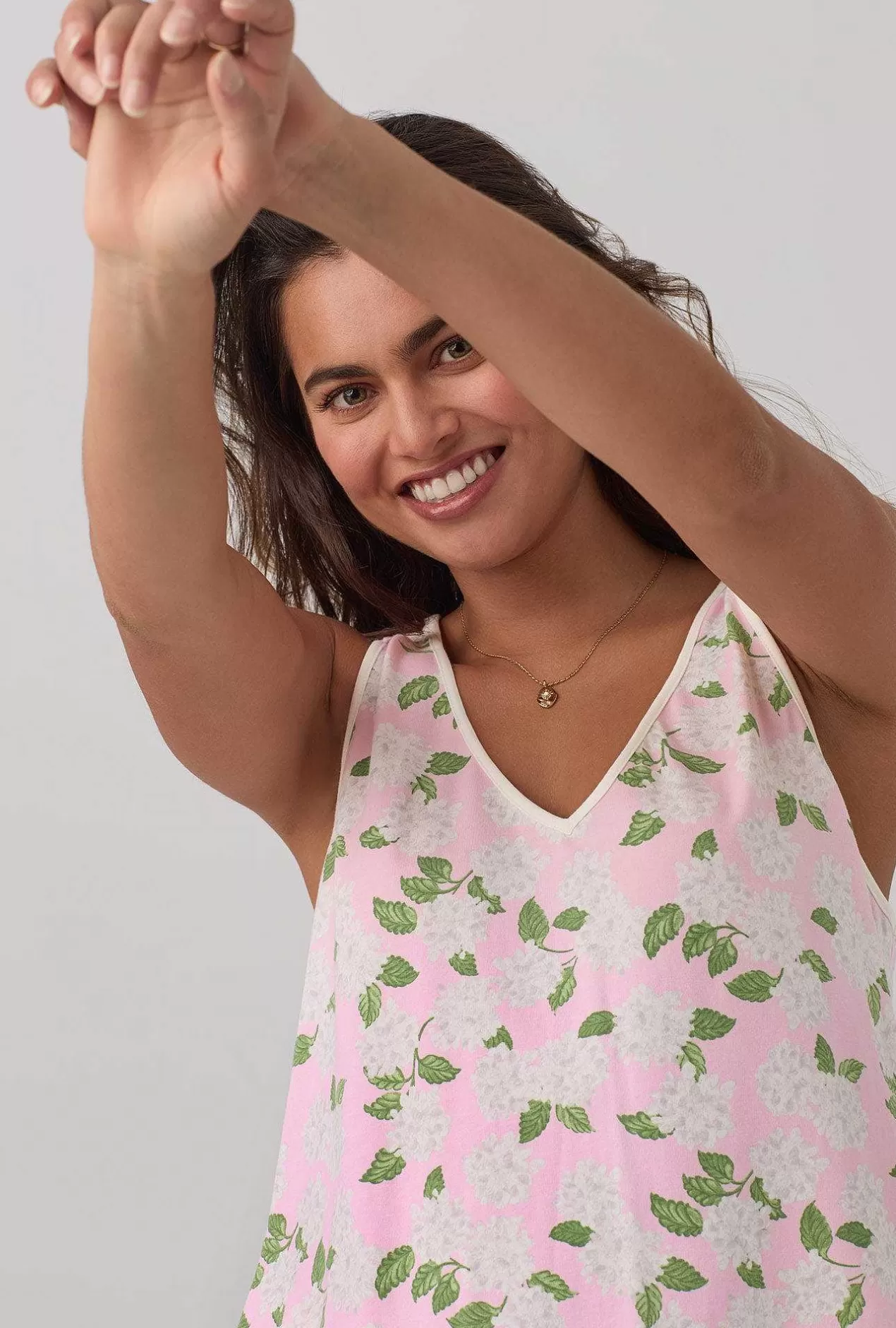 Shorty Sets*Bedhead Pajamas Pink Summer Hydrangea Ruffle Tank Shorty Stretch Jersey Pj Set
