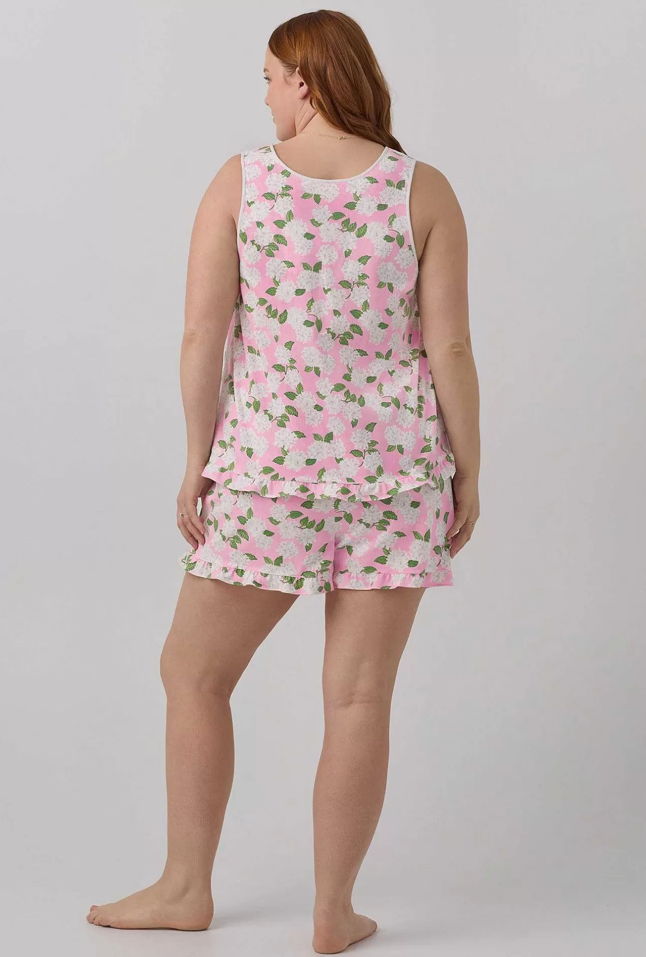 Floral Shop*Bedhead Pajamas Pink Summer Hydrangea Ruffle Tank Shorty Stretch Jersey Pj Set