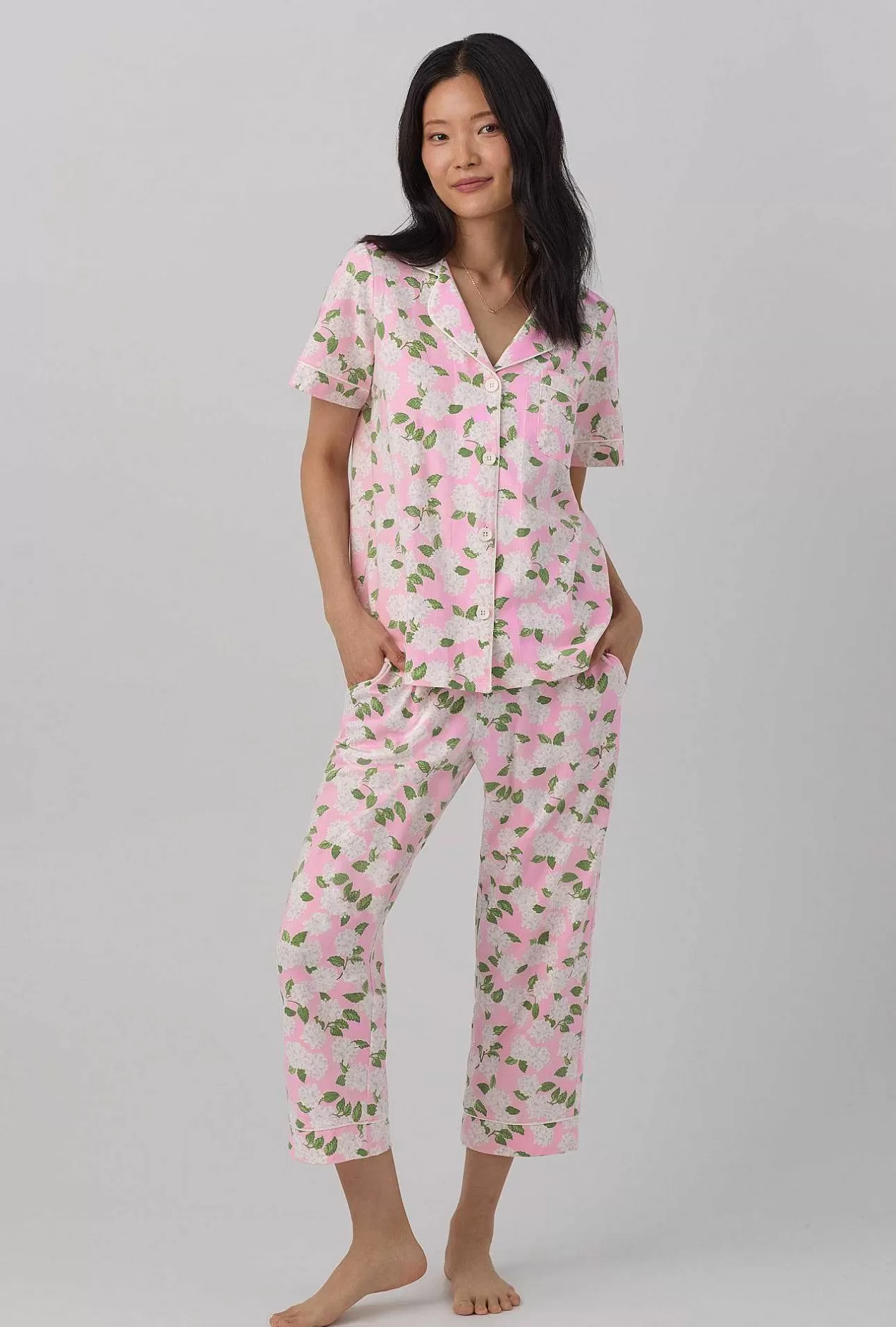 Cropped Sets*Bedhead Pajamas Pink Summer Hydrangea Short Sleeve Classic Stretch Jersey Cropped Pj Set