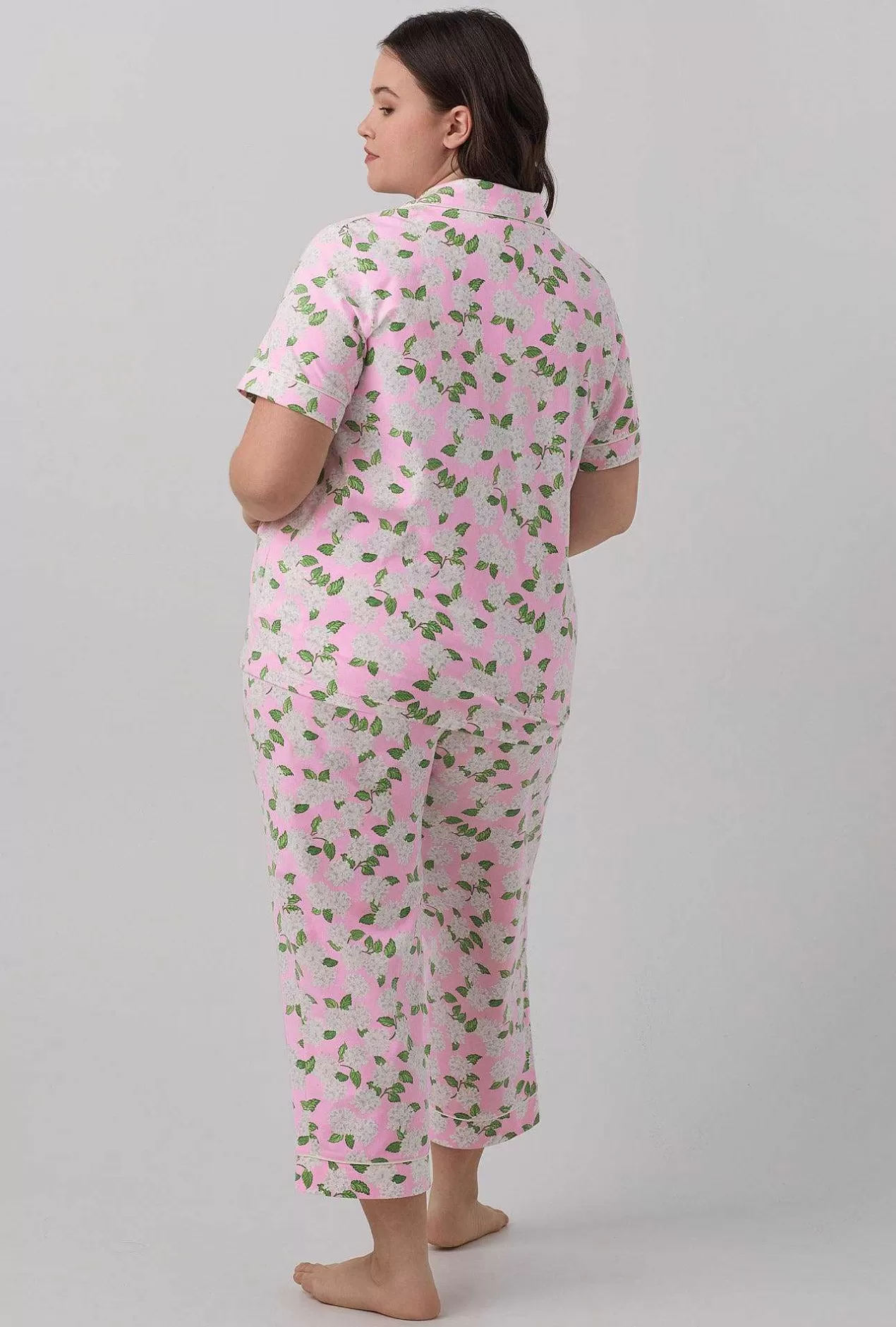 Mother'S Day*Bedhead Pajamas Pink Summer Hydrangea Short Sleeve Classic Stretch Jersey Cropped Pj Set