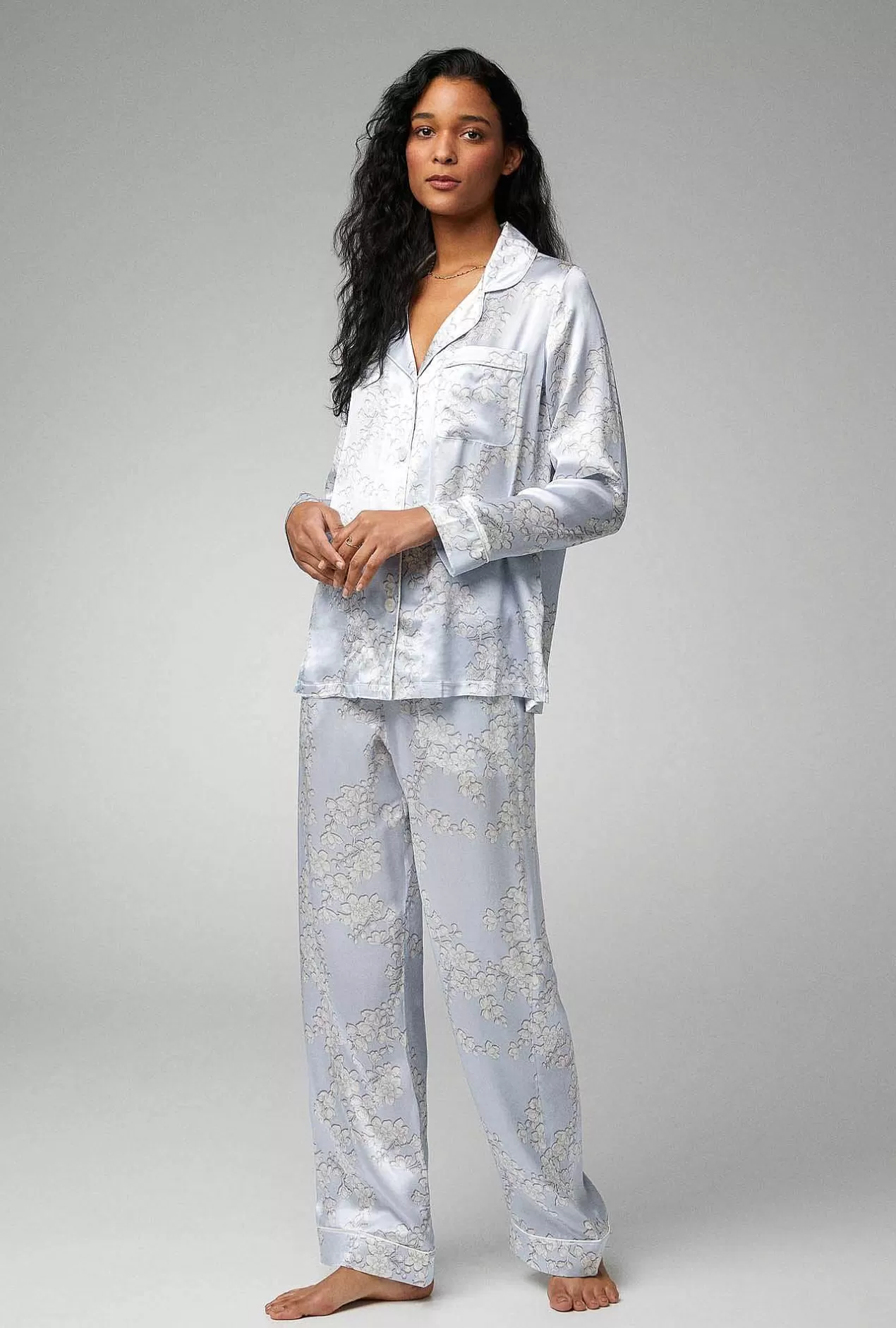 Bridal Shop*Bedhead Pajamas Renee'S Blossom Long Sleeve Classic Woven Silk Satin Pj Set