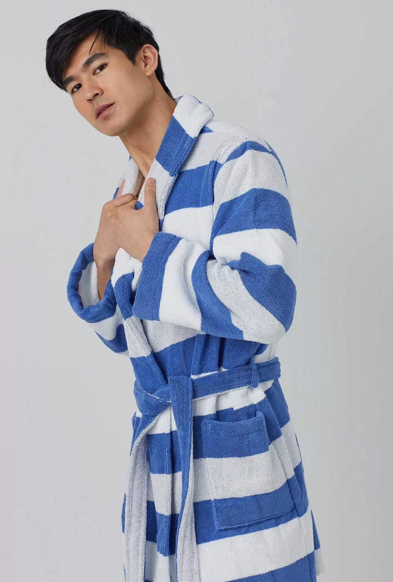 Robes*Bedhead Pajamas Seaside Stripe Unisex Woven Cotton Loop Turkish Terry Jacquard Short Robe
