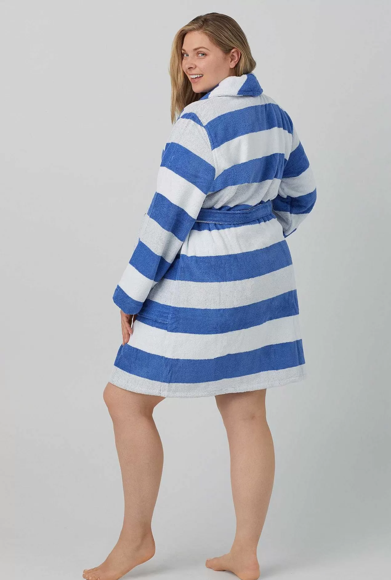 Robes*Bedhead Pajamas Seaside Stripe Unisex Woven Cotton Loop Turkish Terry Jacquard Short Robe