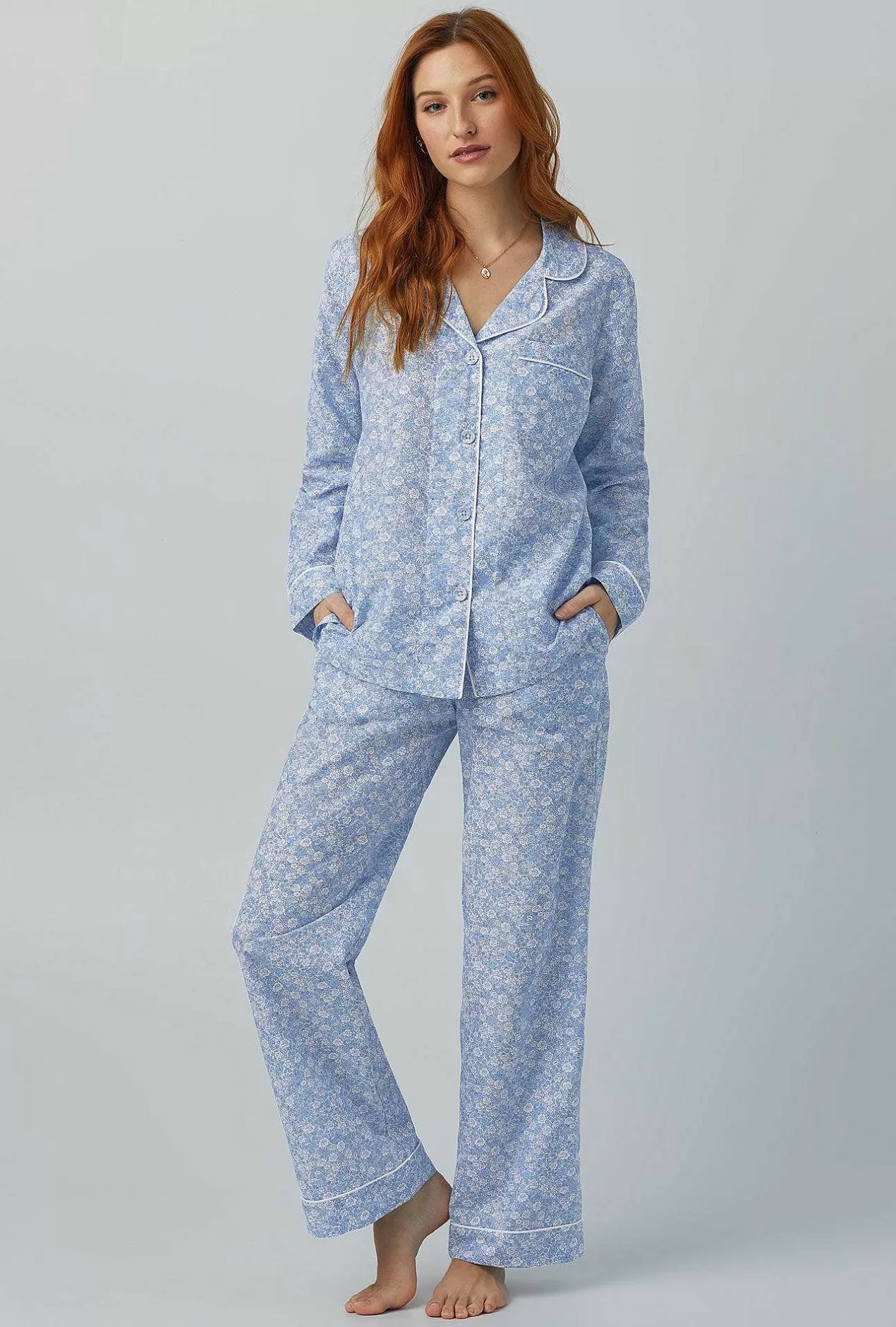 Floral Shop*Bedhead Pajamas Something Blue Long Sleeve Classic Woven Cotton Silk Pj Set
