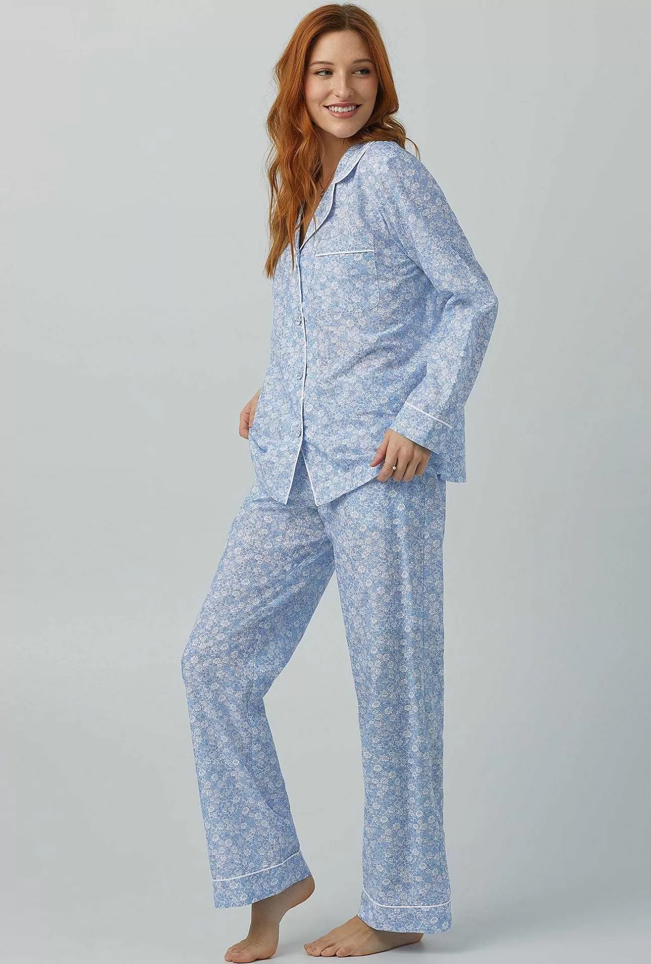 Bridal Shop*Bedhead Pajamas Something Blue Long Sleeve Classic Woven Cotton Silk Pj Set