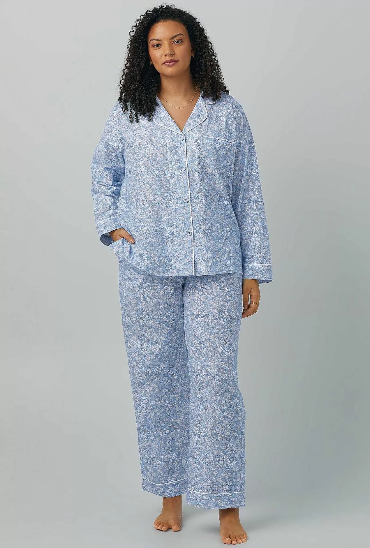 Long Sleep Sets*Bedhead Pajamas Something Blue Long Sleeve Classic Woven Cotton Silk Pj Set